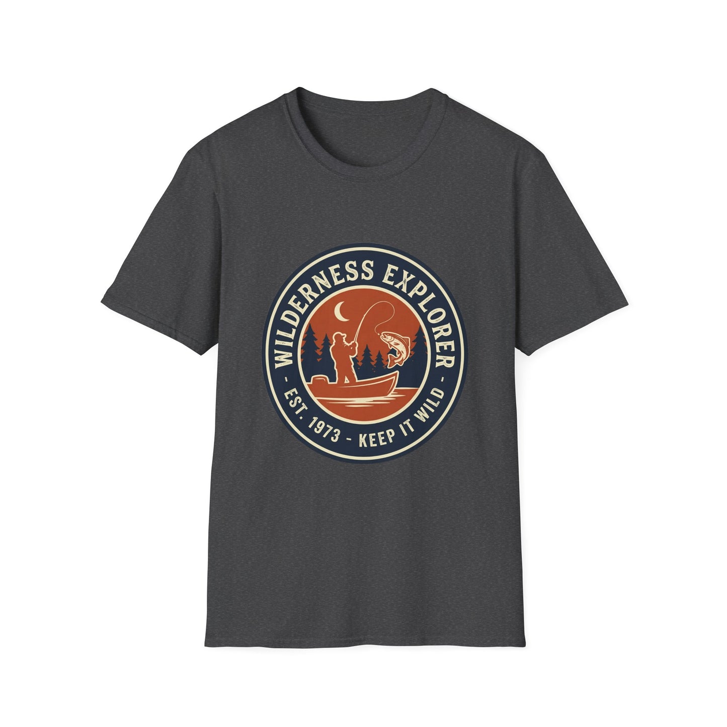 Wilderness Explorer Tee outdoor wilderness fishing adventure t-shirt side view on model