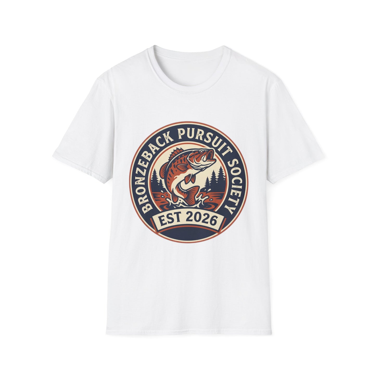 Bronzeback Pursuit Society Tee smallmouth bass fishing club chest print front view