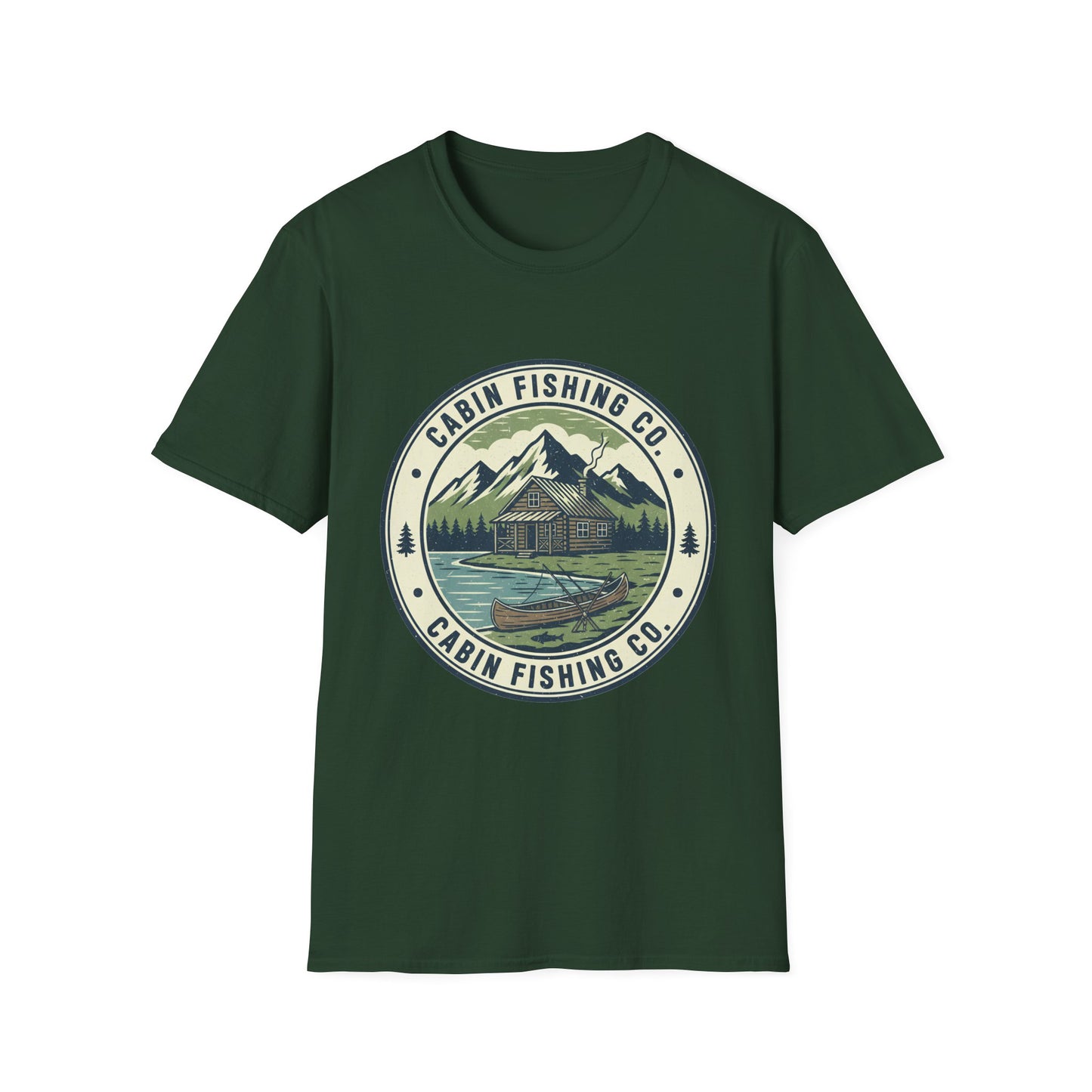 Cabin Fishing Co. Tee cabin and lake fishing graphic t-shirt size chart