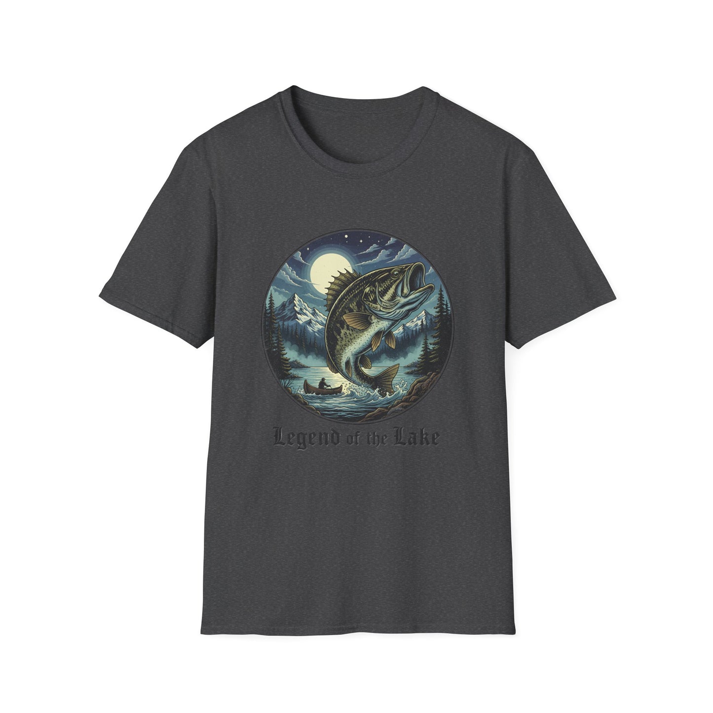 Legend of the Lake Tee vintage lake fishing graphic t-shirt side view on model