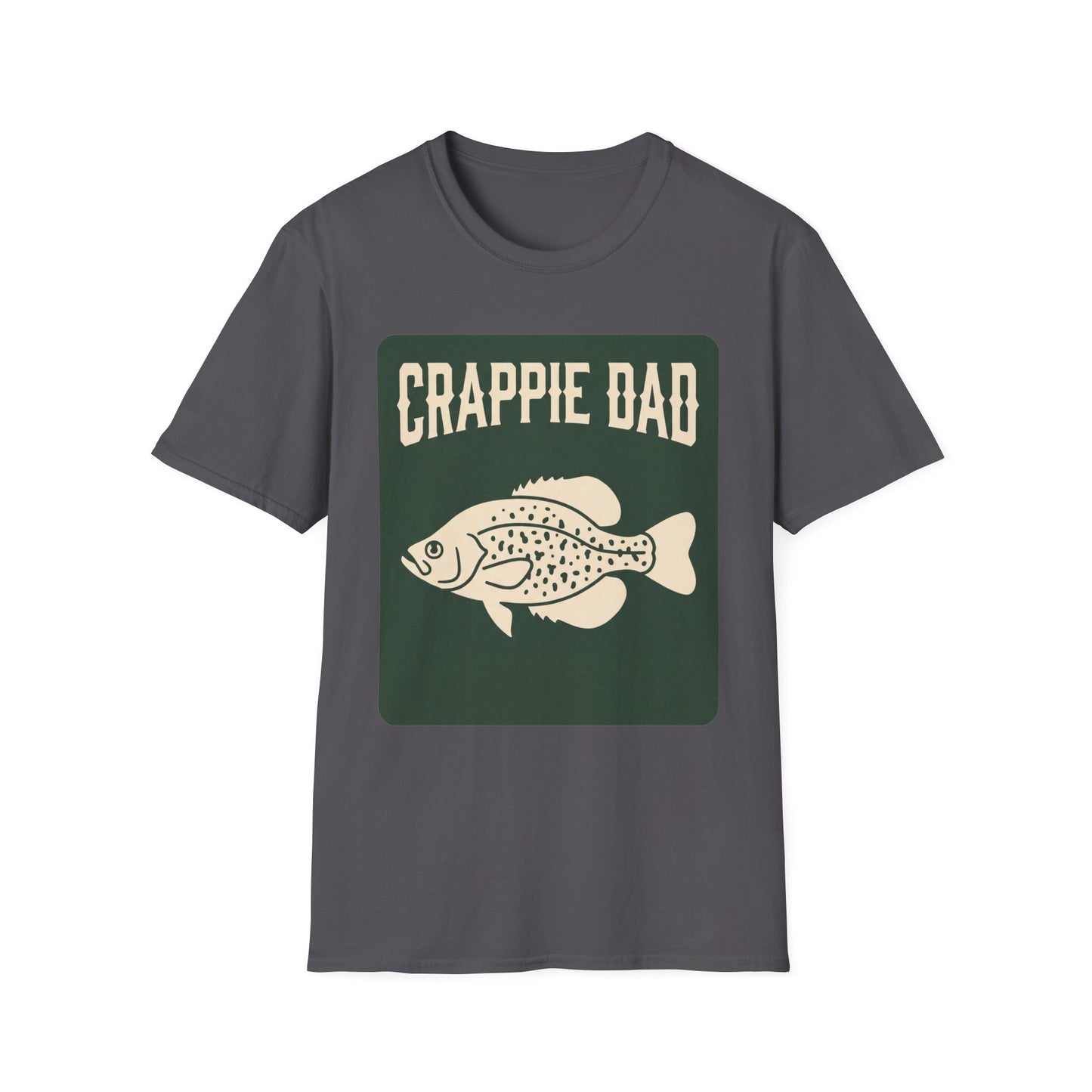 Crappie Dad Tee angled side view on model