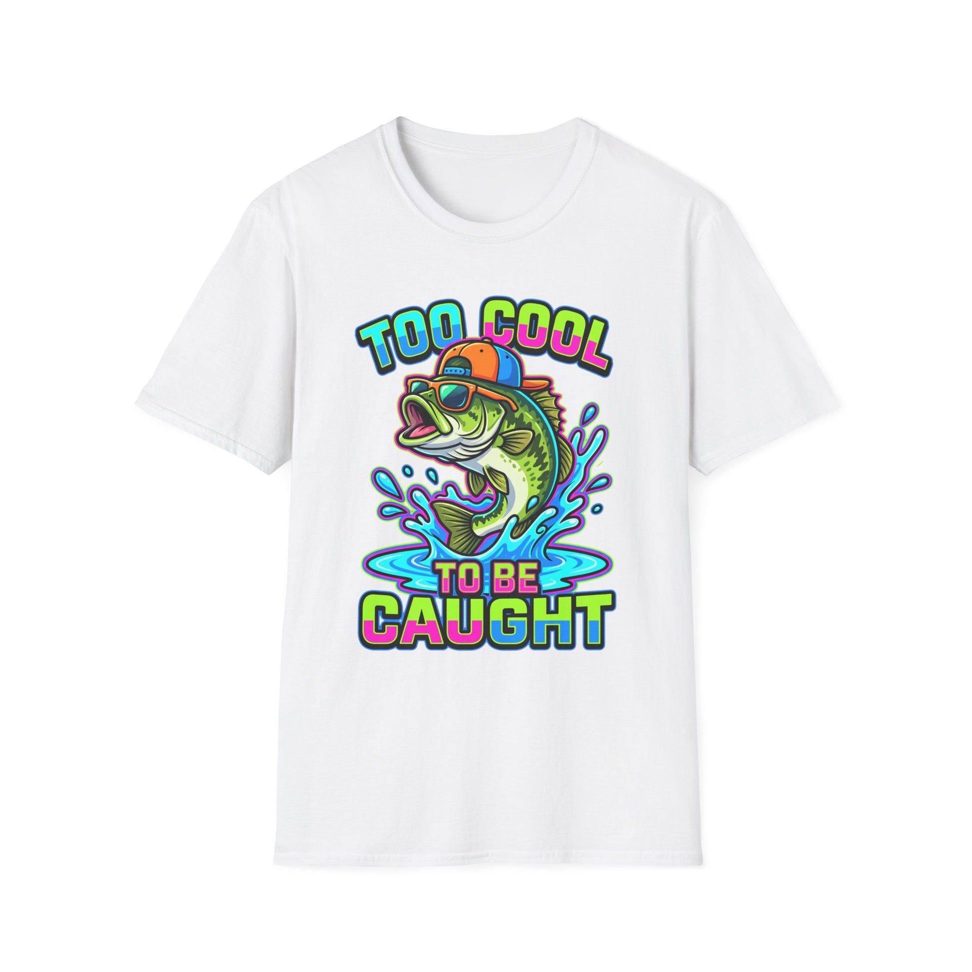 Too Cool To Be Caught Tee funny bass fishing chest print front view