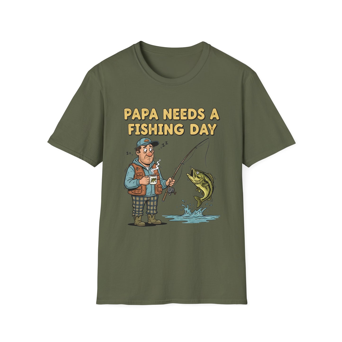 Papa Needs a Fishing Day Tee soft cotton fabric texture