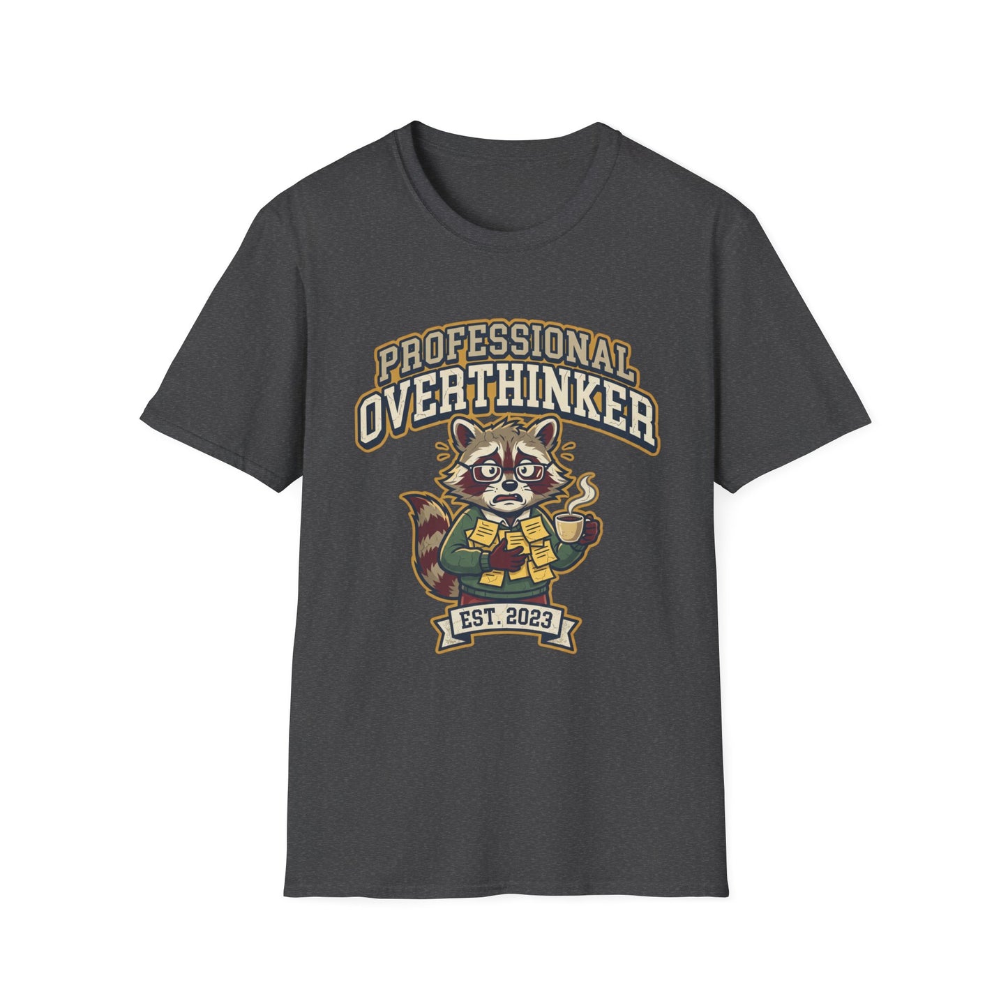 Professional Overthinker T-Shirt — Cute Raccoon Graphic “EST. 2023”