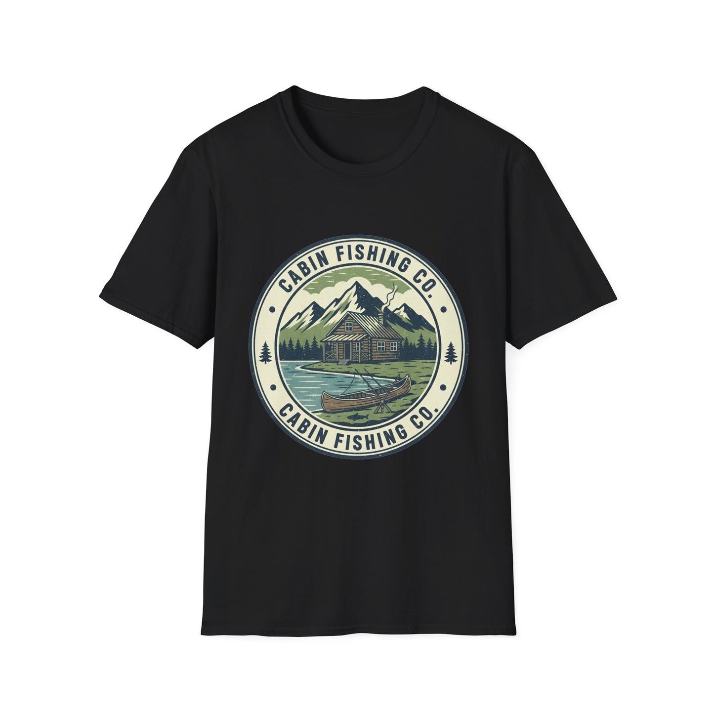 Cabin Fishing Co. Tee cabin and lake fishing graphic t-shirt back view