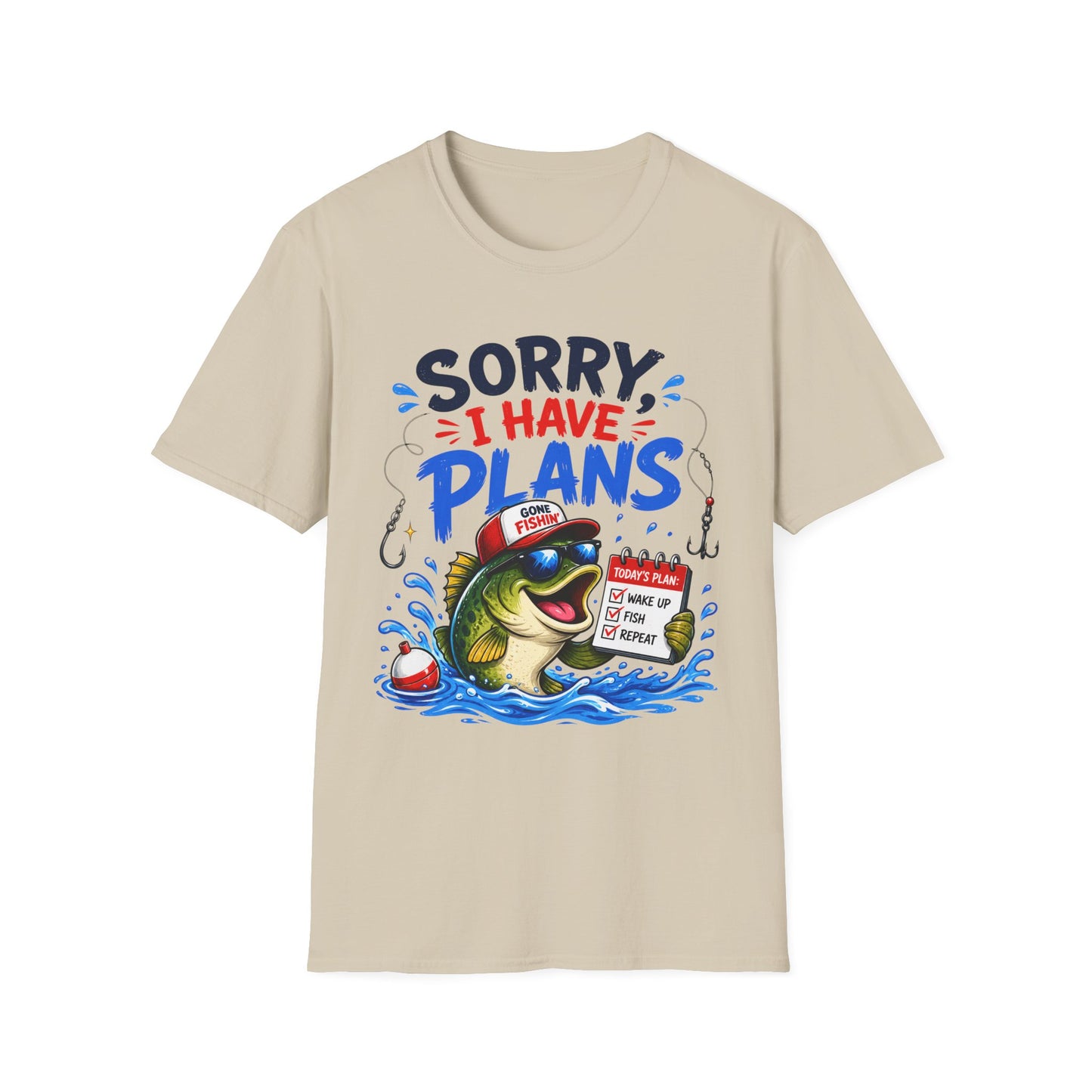 Sorry I Have Plans Tee bass fishing chest print close-up