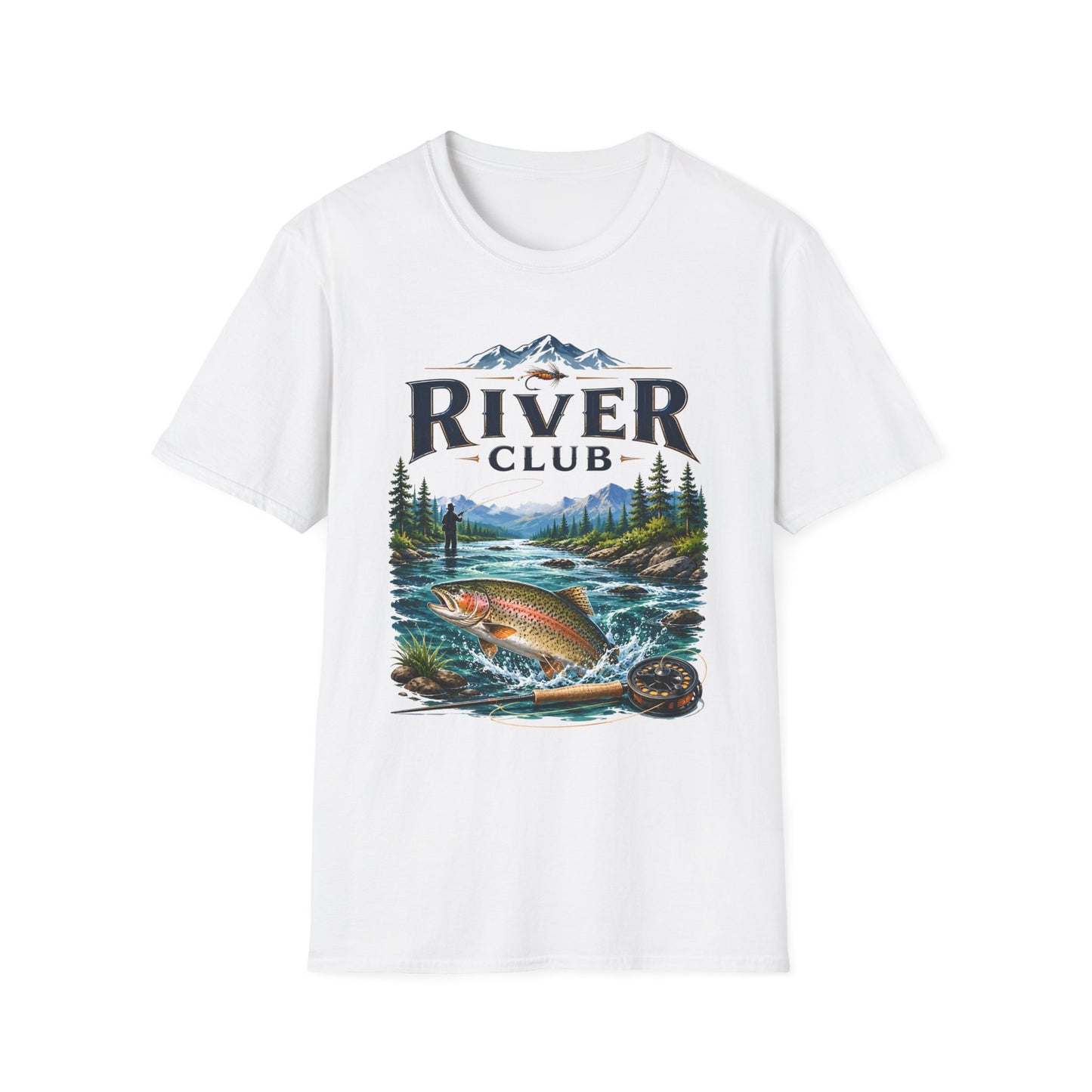River Club trout fishing graphic t-shirt front view