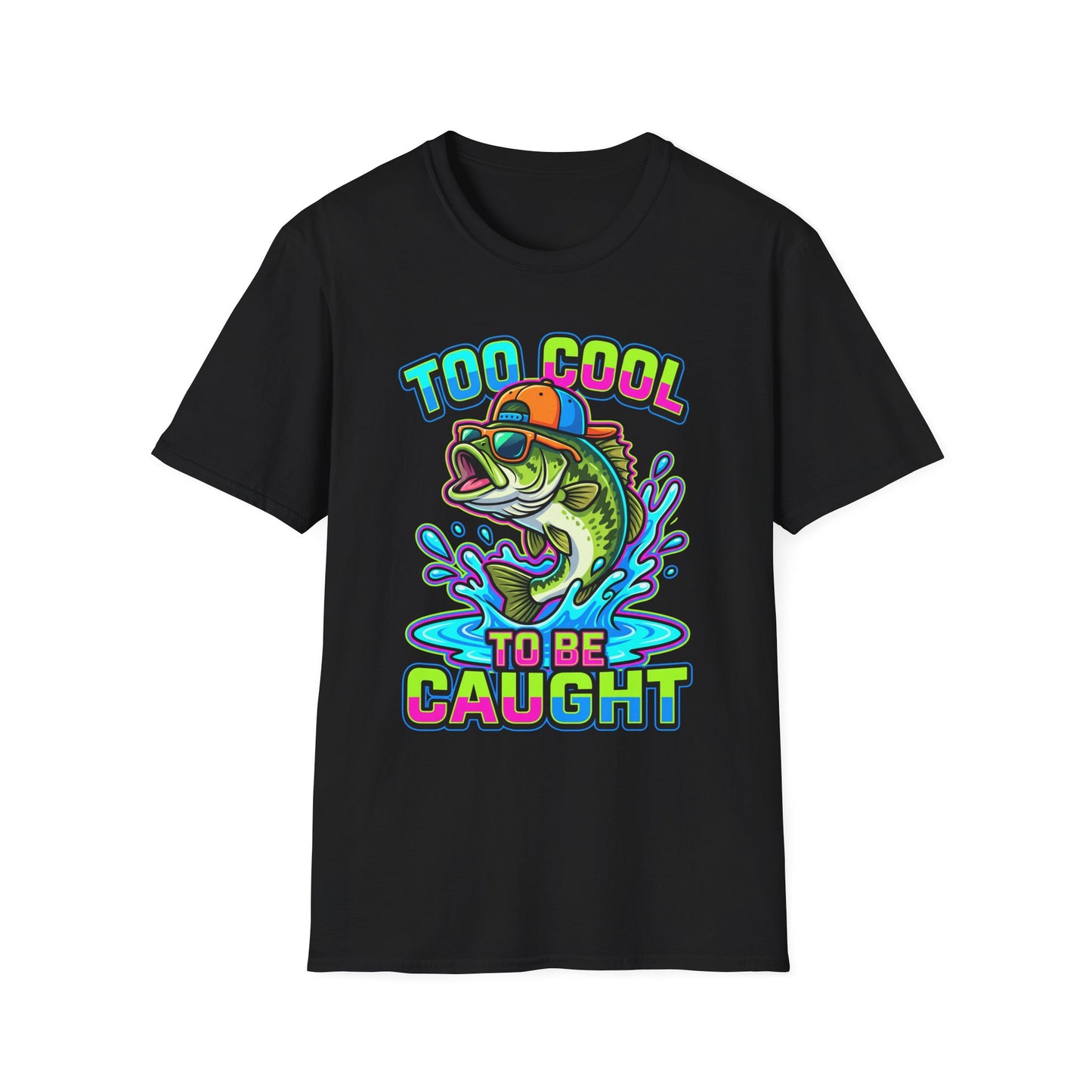 Too Cool To Be Caught Tee funny bass fishing graphic back view