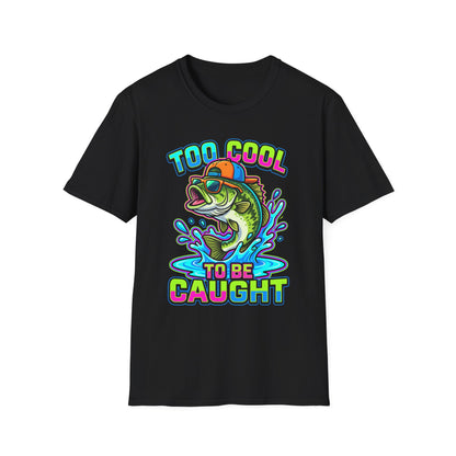 Too Cool To Be Caught Tee funny bass fishing graphic back view