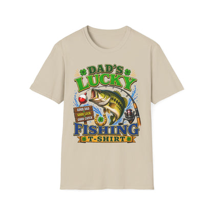 Dad's Lucky Fishing Tee lucky fishing slogan chest print close-up