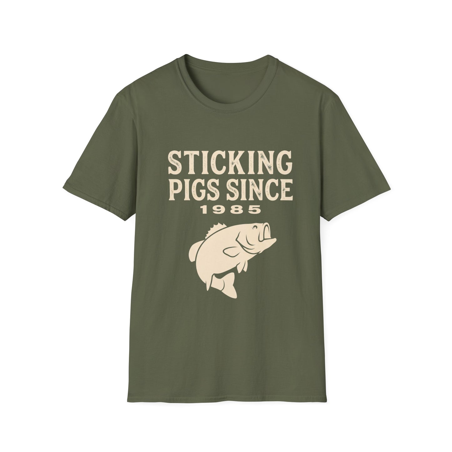 Sticking Pigs Since 1985 Bass Fishing T-Shirt – Funny Angler Tee