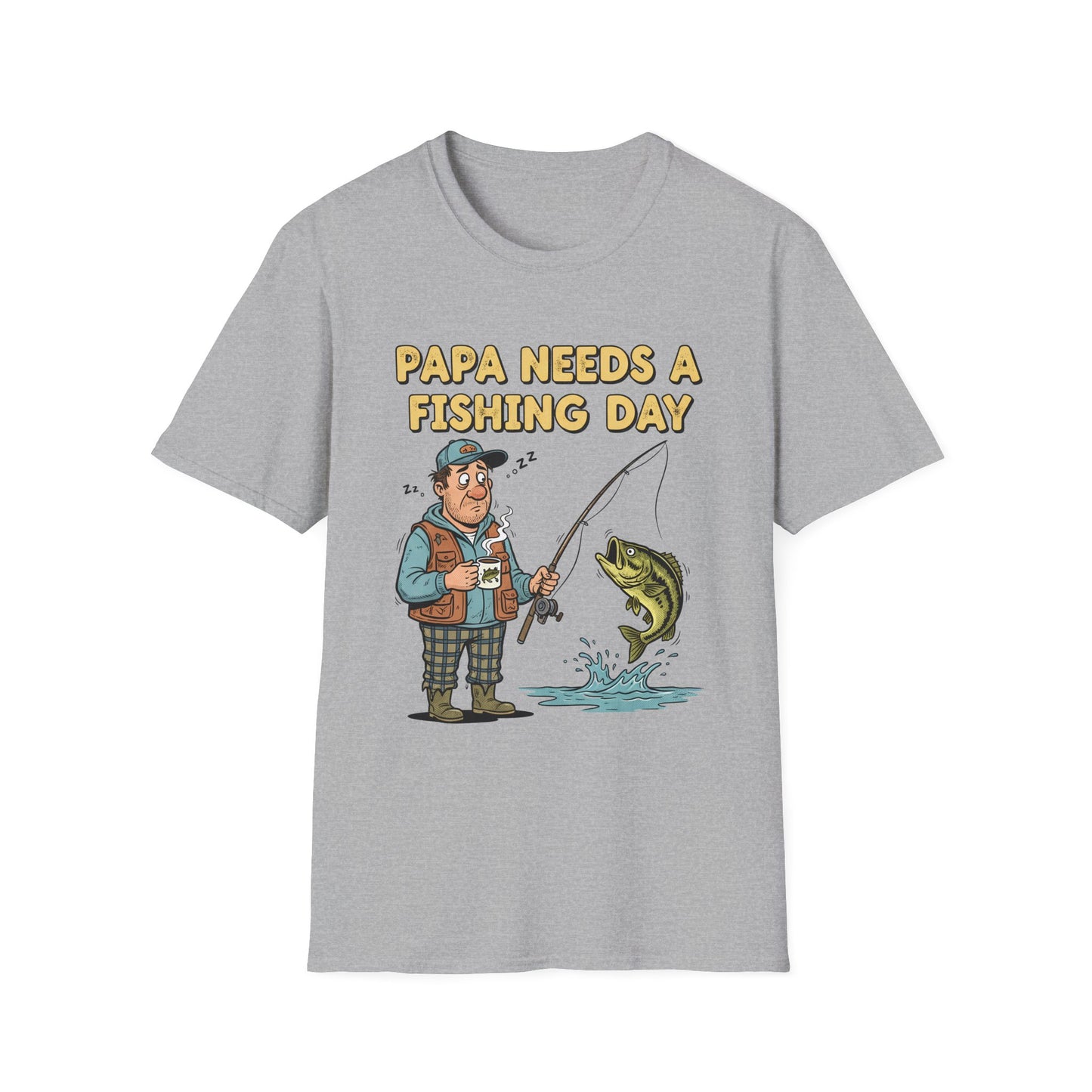 Papa Needs a Fishing Day Tee ribbed collar and shoulder detail