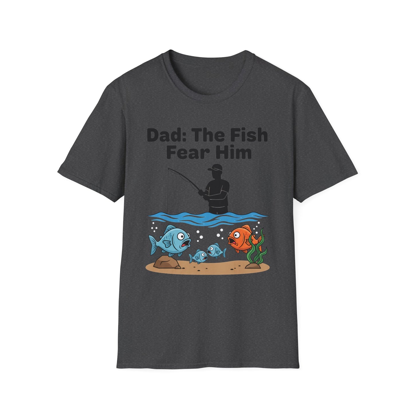 Dad: The Fish Fear Him Tee lifestyle photo worn by fishing dad