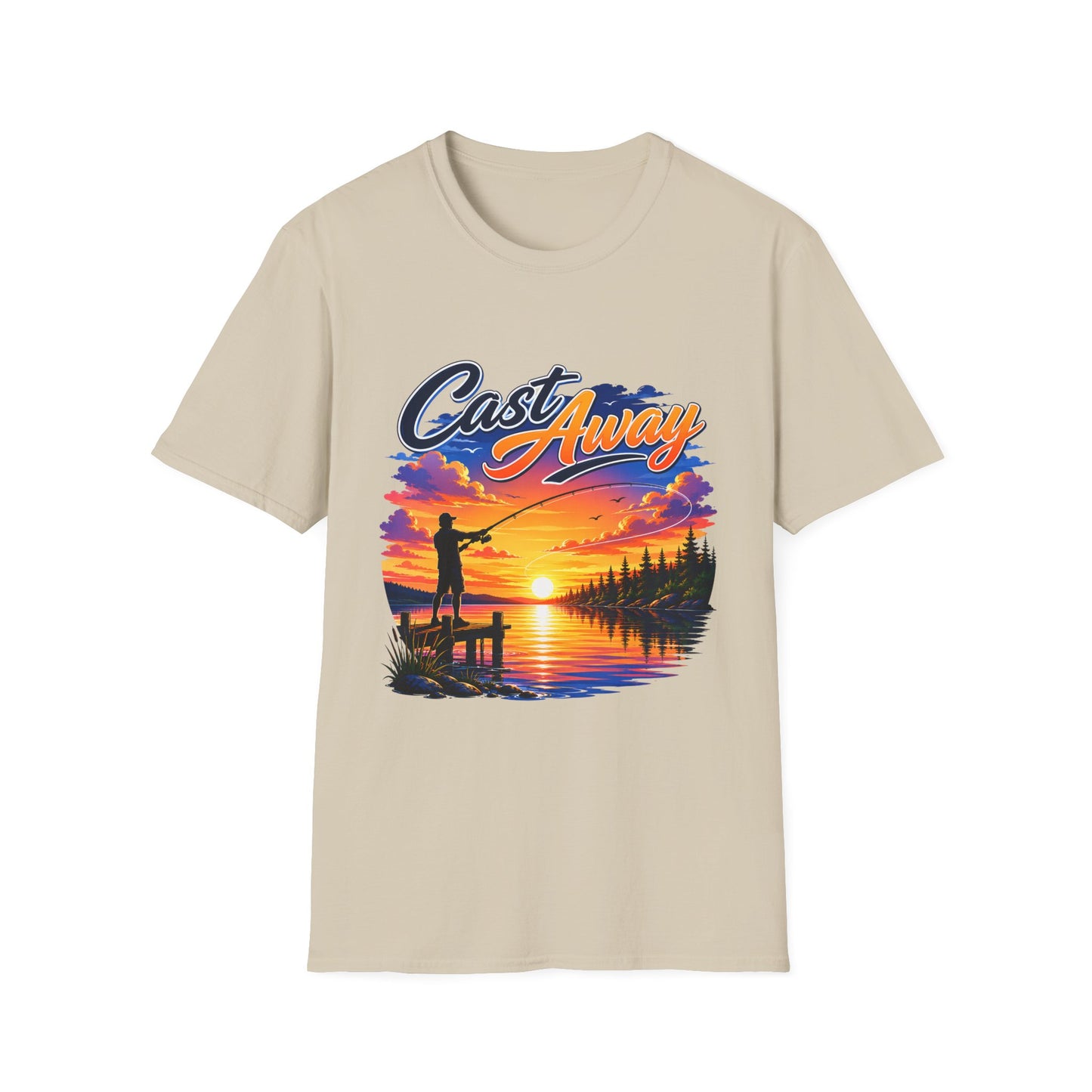 Cast Away fishing t-shirt chest print close-up
