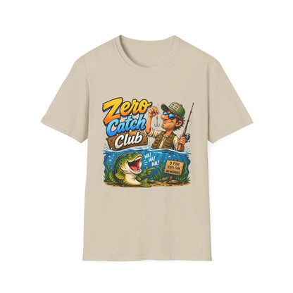 Zero Catch Club Tee funny bass fishing chest print close-up