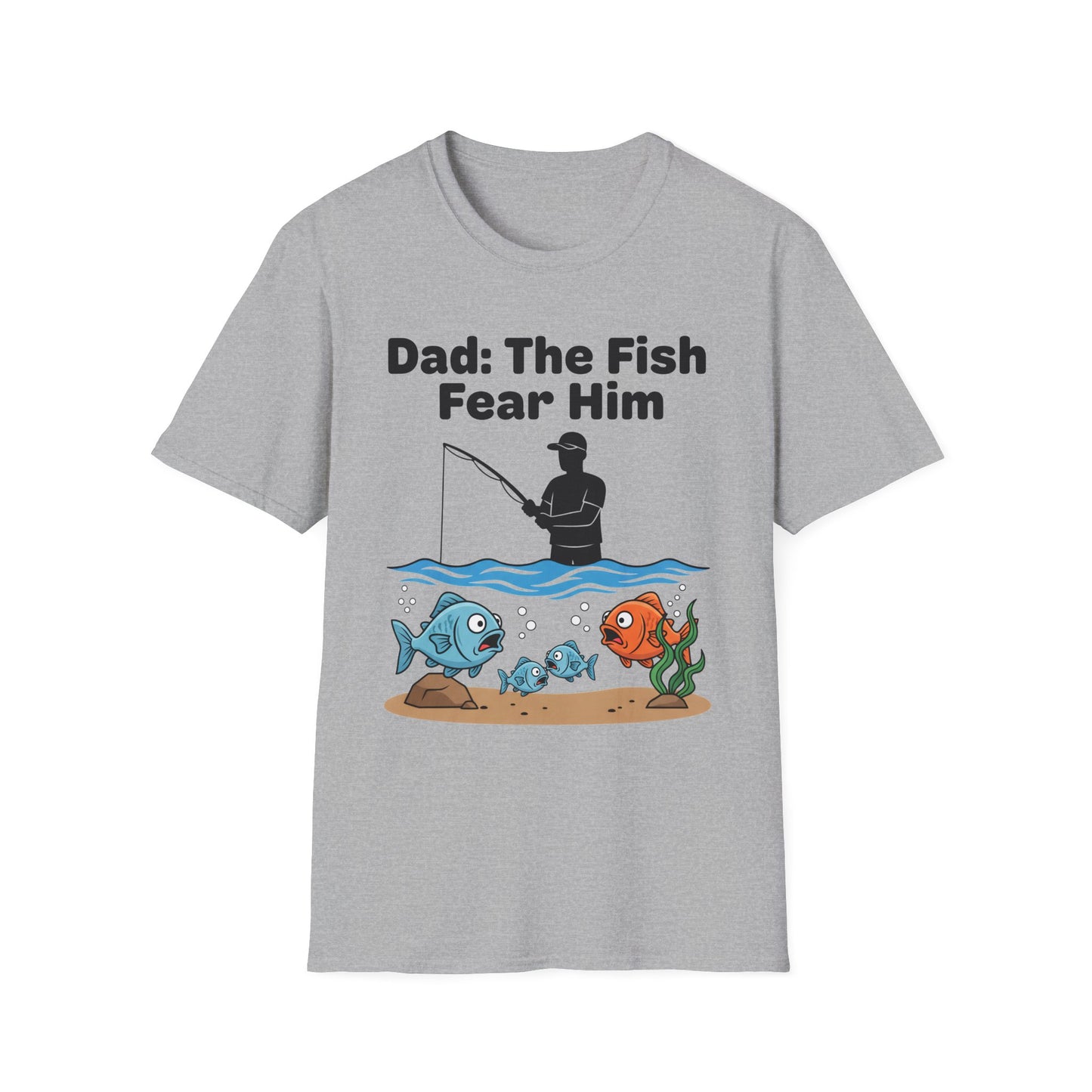 Dad: The Fish Fear Him Tee ribbed neckline and shoulder seam detail