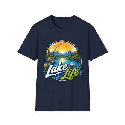 Lake Life fishing t-shirt flat lay back view