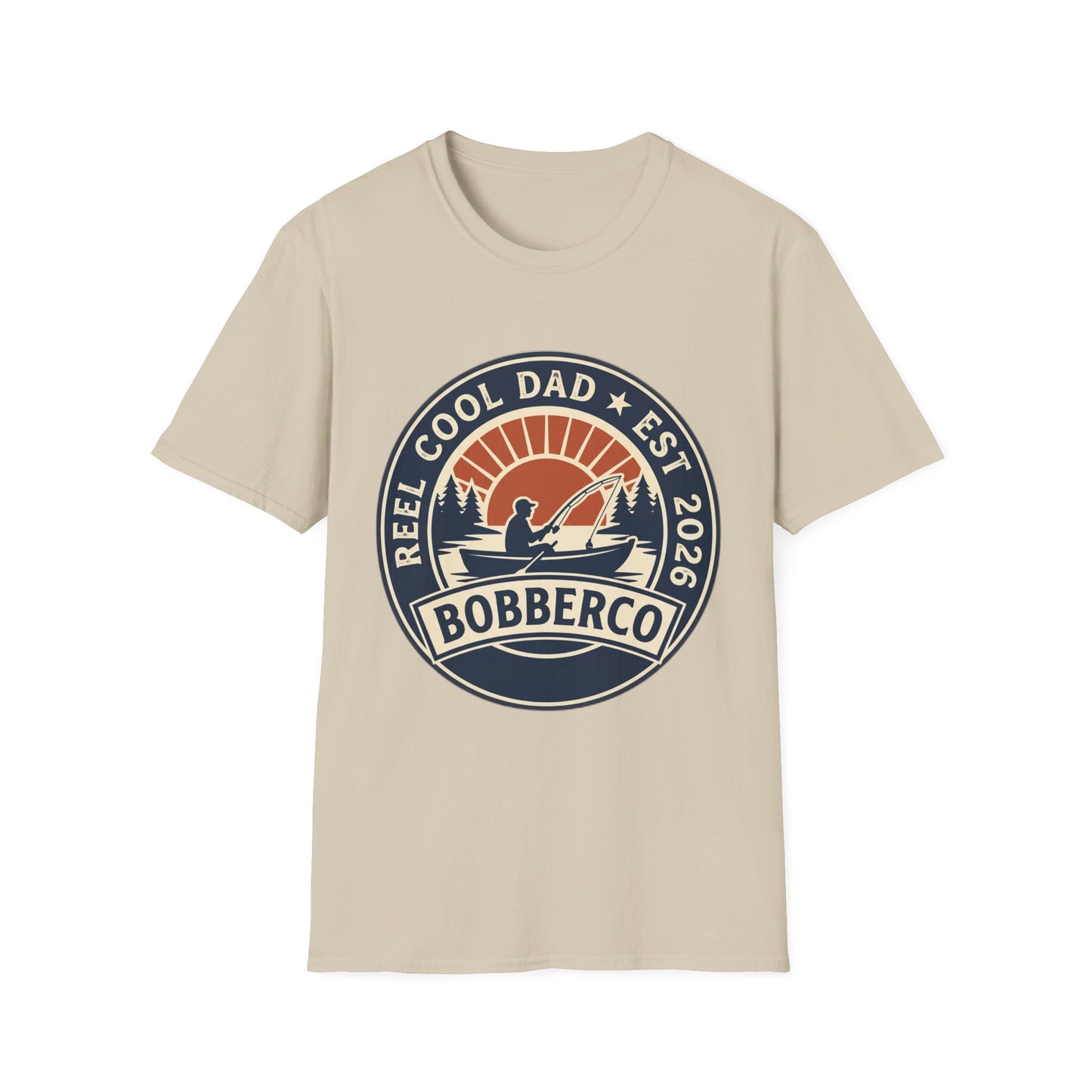 Reel Cool Dad Tee (Retro Logo) reel and fish logo detail