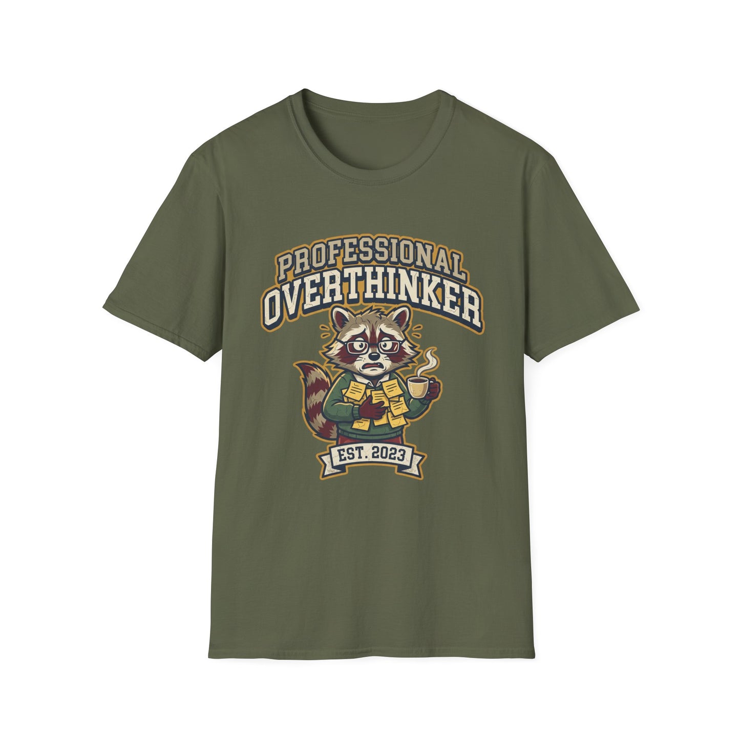 Professional Overthinker T-Shirt — Cute Raccoon Graphic “EST. 2023”