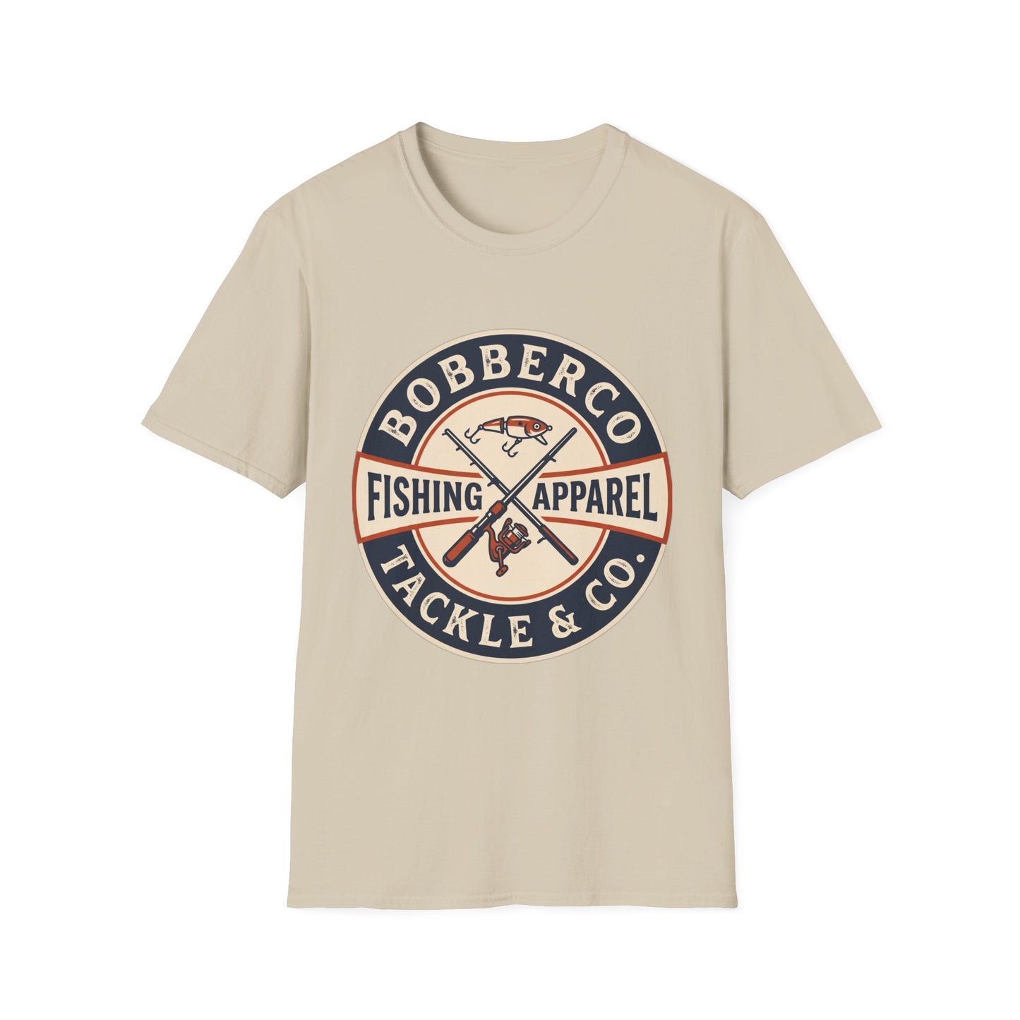 BobberCo Tackle & Co. Tee bait and tackle chest print close-up