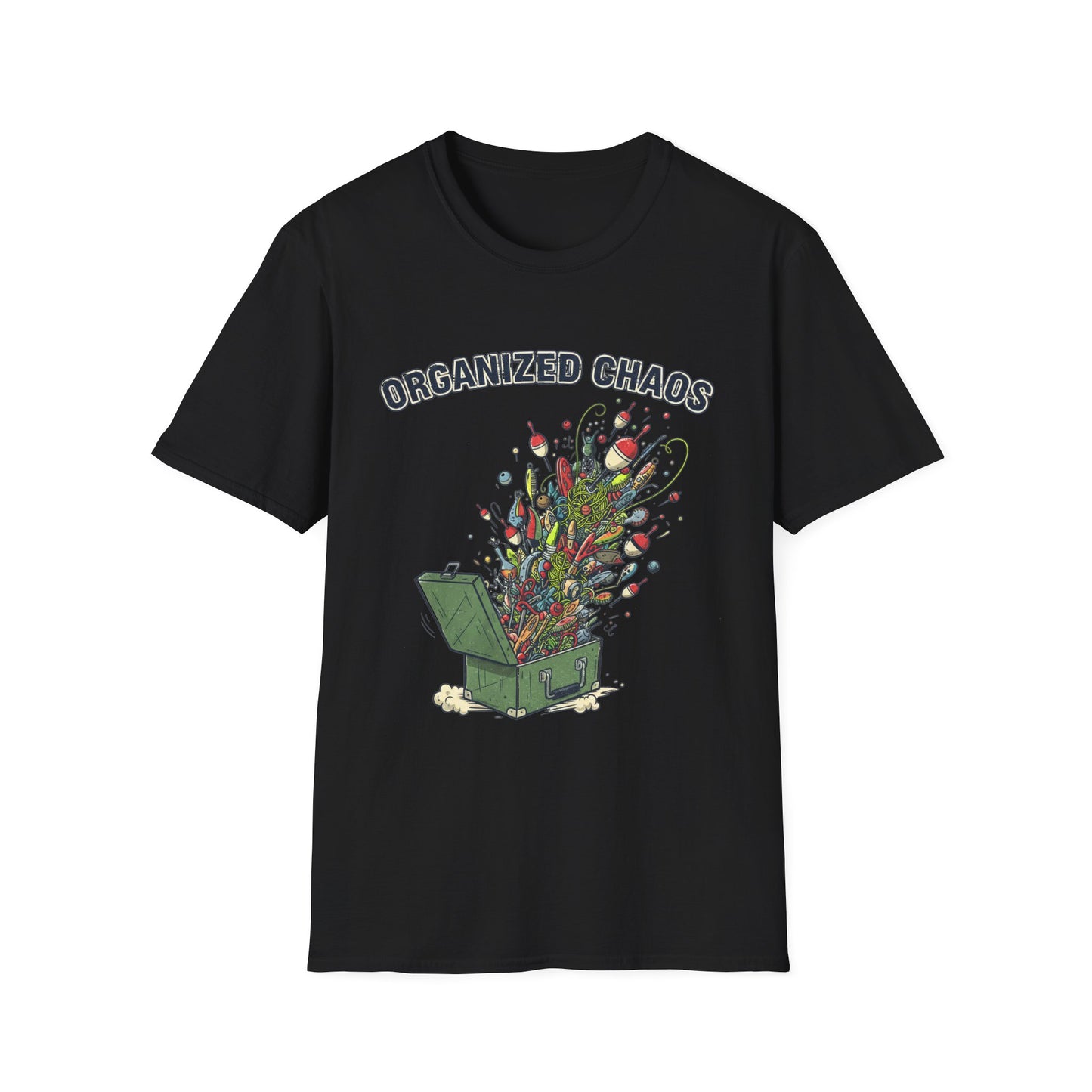 Organized Chaos Tee fishing tackle illustration graphic back view