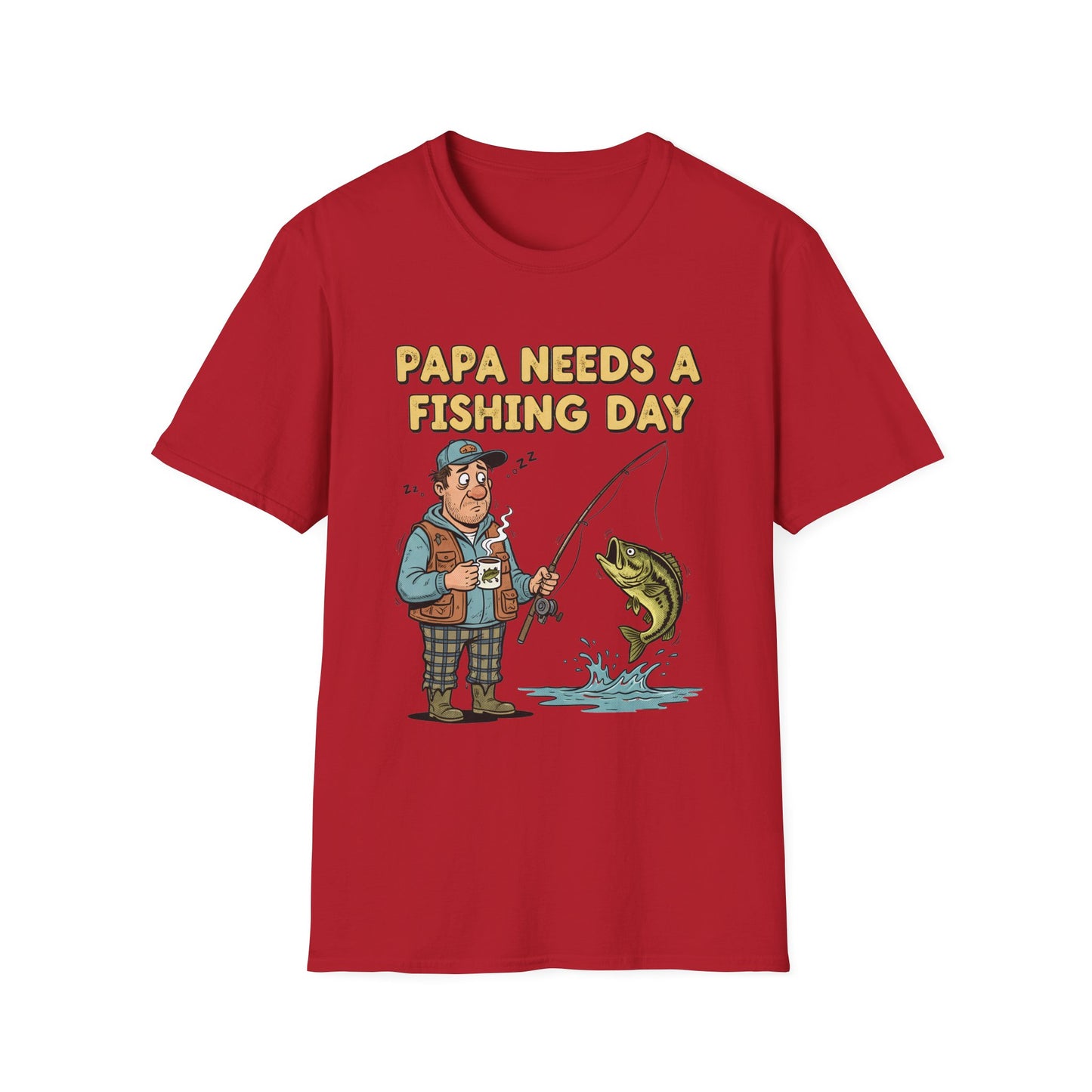 Papa Needs a Fishing Day Tee sizing chart for dad fishing shirt