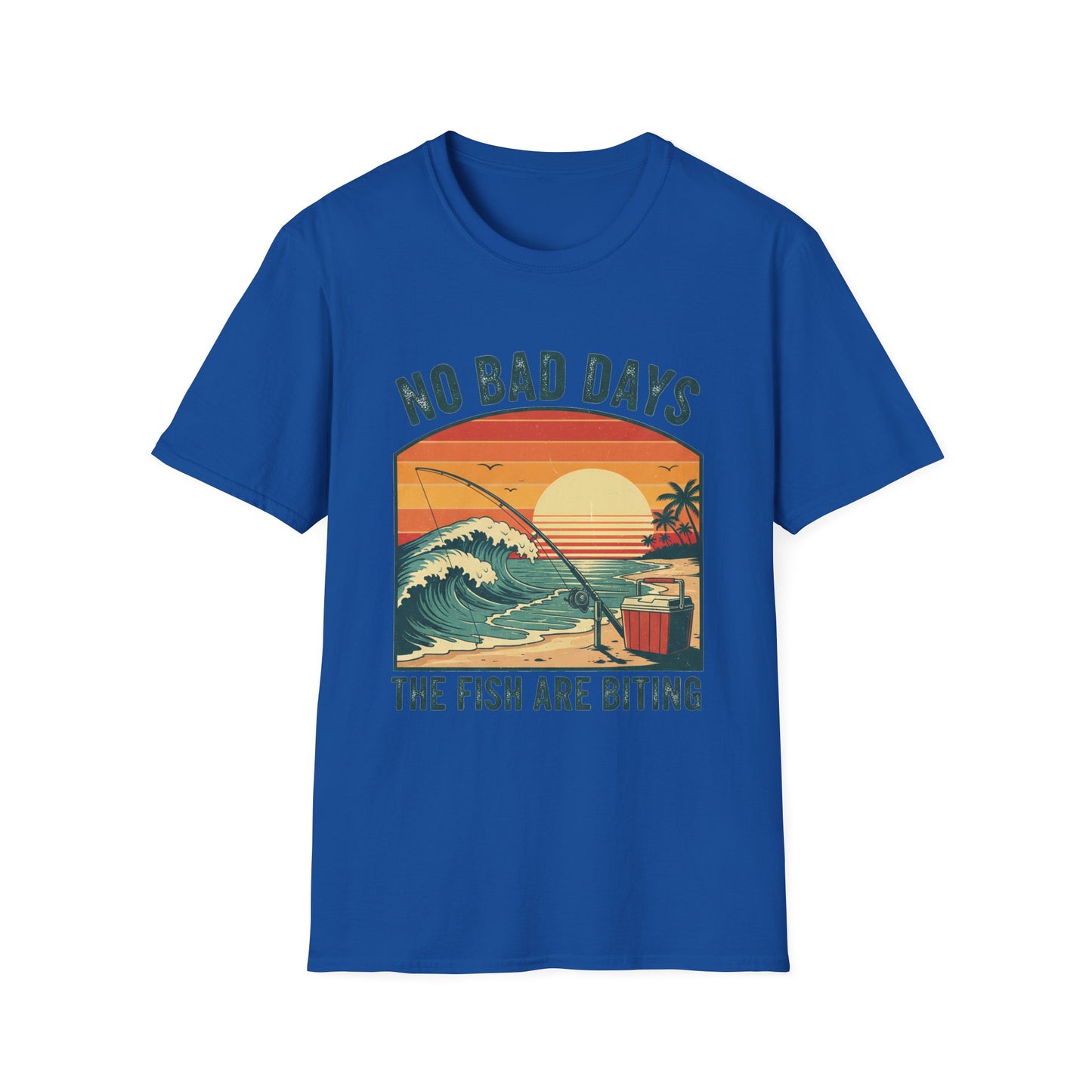 No Bad Days Tee flat lay front view with funny fishing slogan