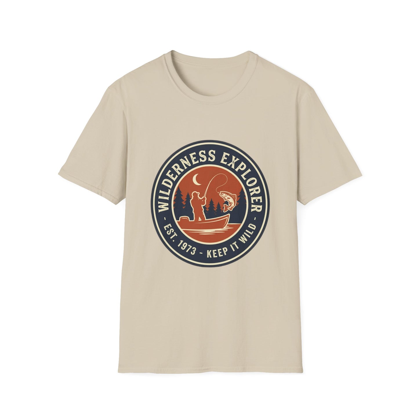 Wilderness Explorer Tee outdoor wilderness fishing adventure t-shirt chest print close-up
