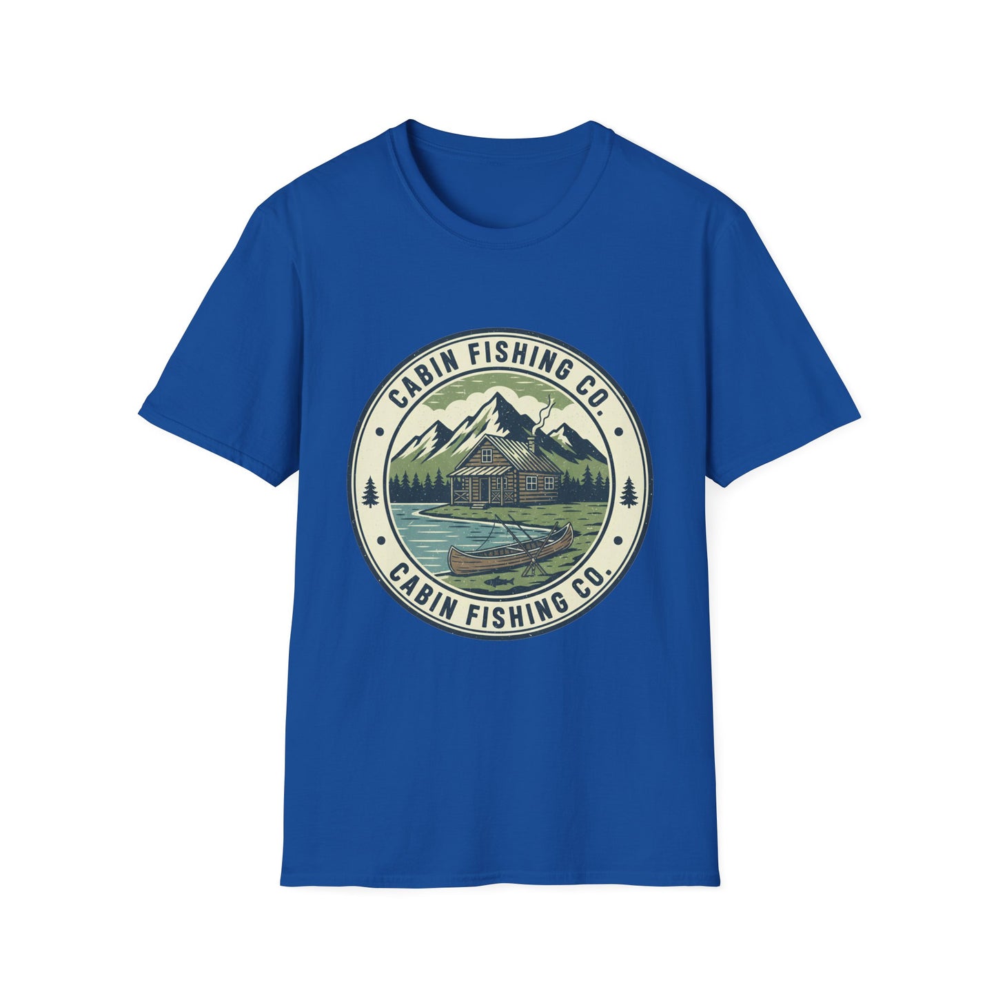 Cabin Fishing Co. Tee cabin and lake fishing graphic t-shirt flat lay back view