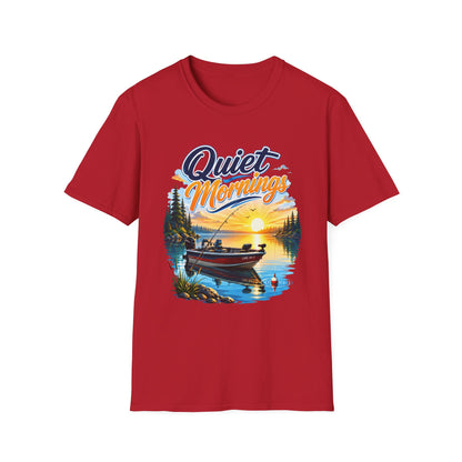 Quiet Mornings fishing t-shirt size chart