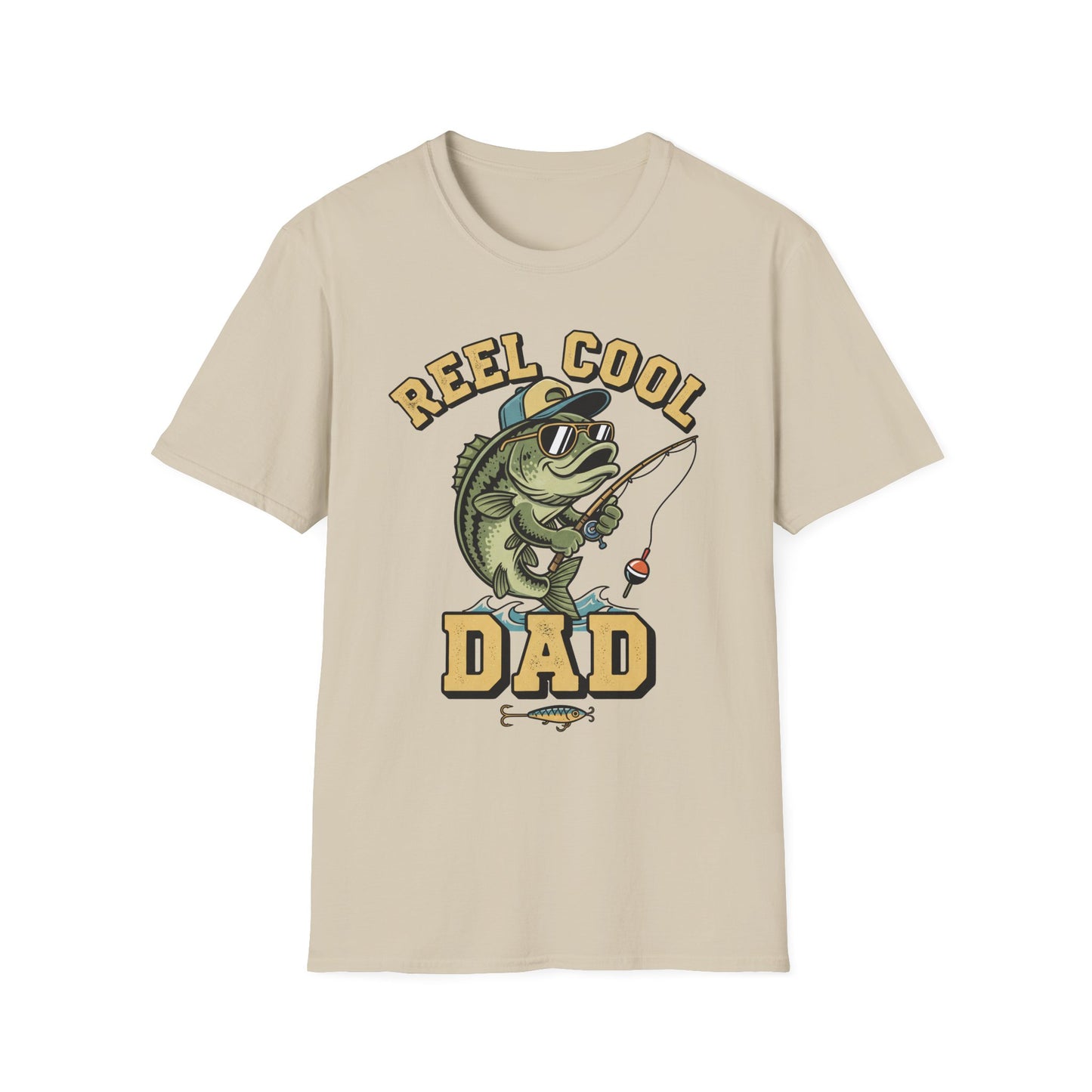 Reel Cool Dad Tee (Classic) reel and fish chest print close-up