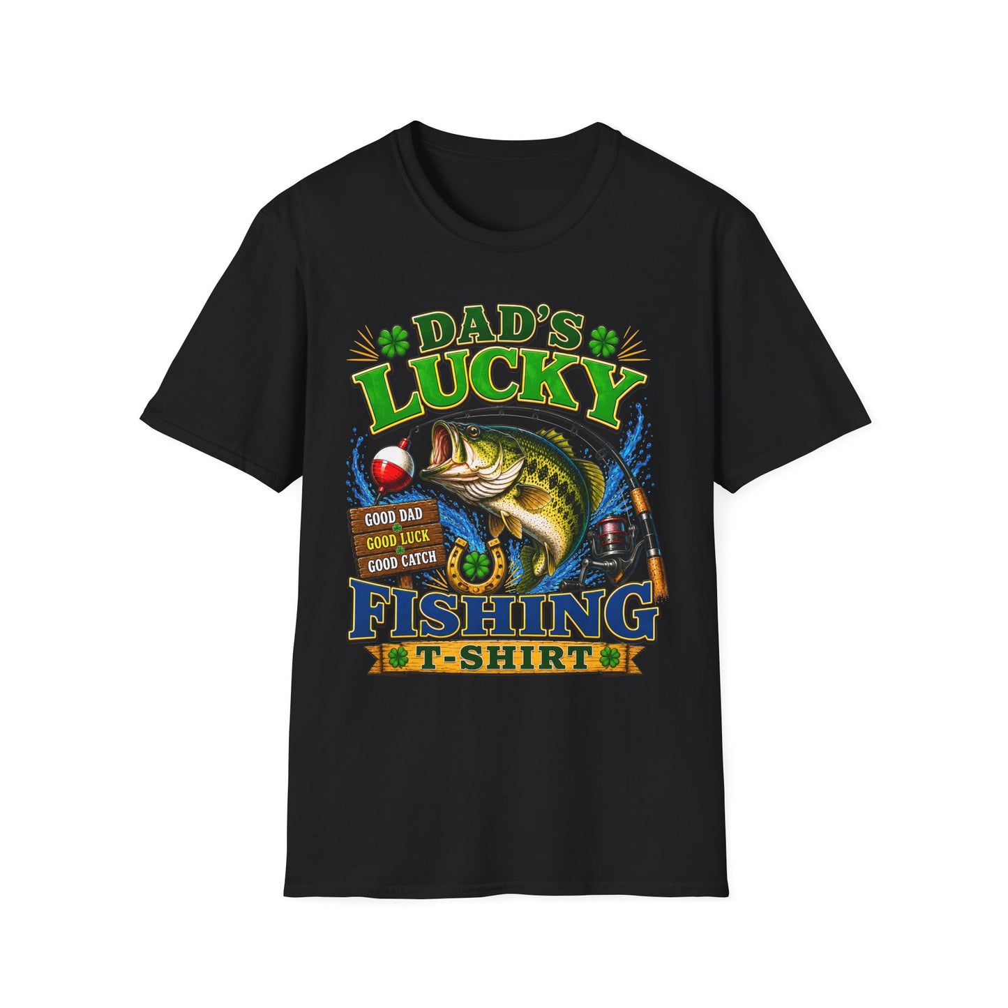 Dad's Lucky Fishing Tee funny fishing dad graphic back view