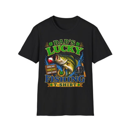 Dad's Lucky Fishing Tee funny fishing dad graphic back view