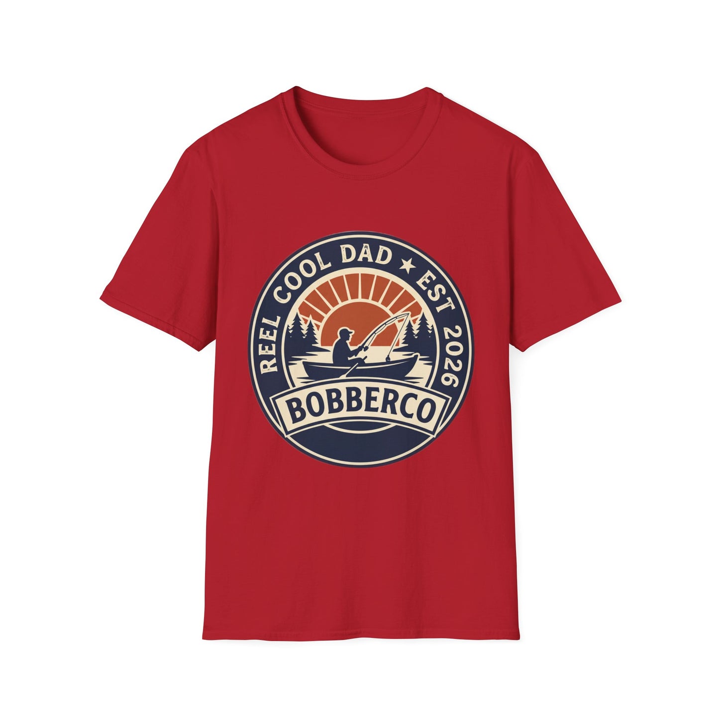 Reel Cool Dad Tee (Retro Logo) flat lay front view for angler dads