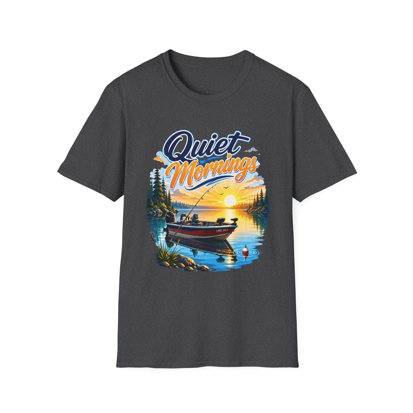 Quiet Mornings fishing t-shirt lifestyle photo worn by angler outdoors