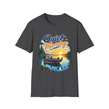 Quiet Mornings fishing t-shirt lifestyle photo worn by angler outdoors