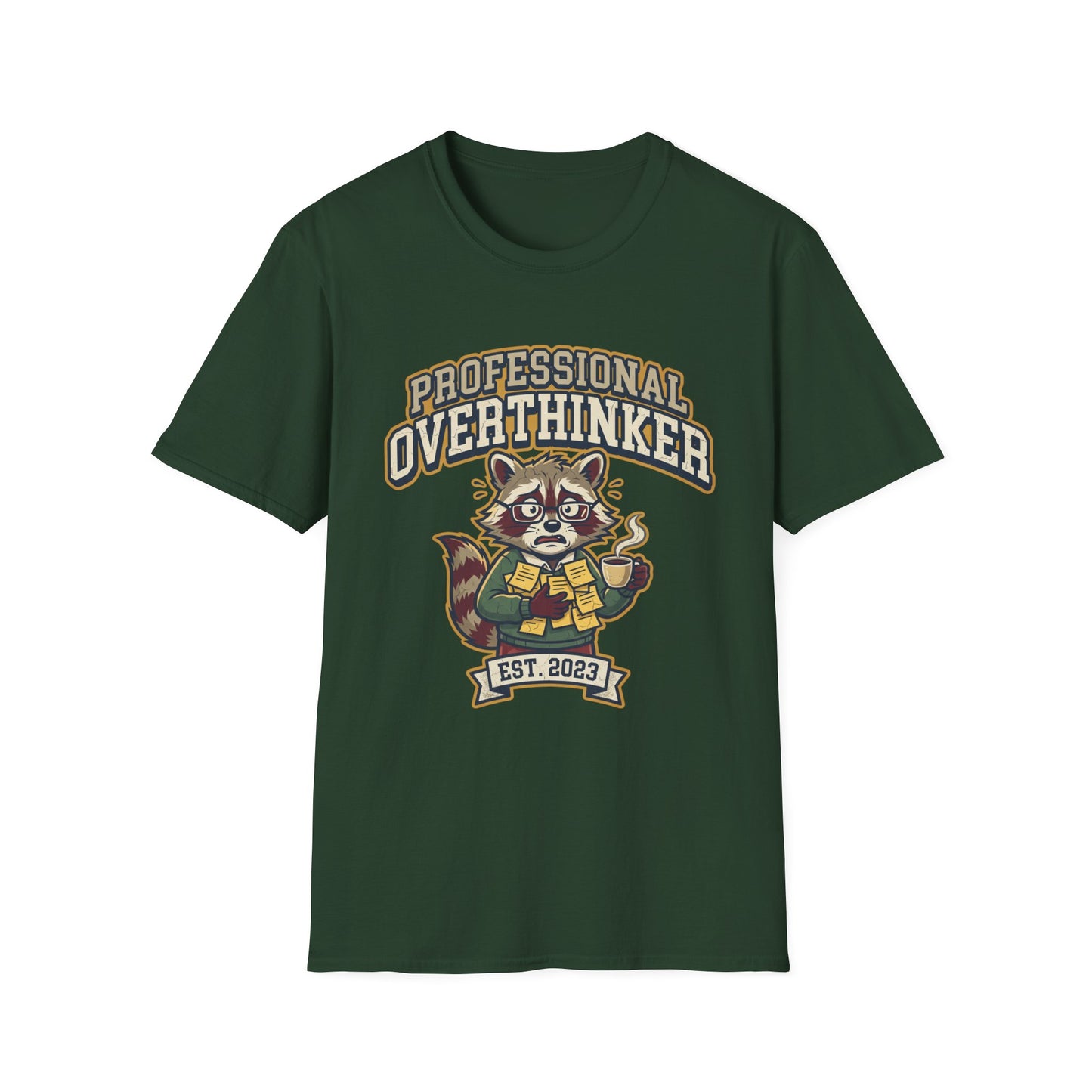 Professional Overthinker T-Shirt — Cute Raccoon Graphic “EST. 2023”