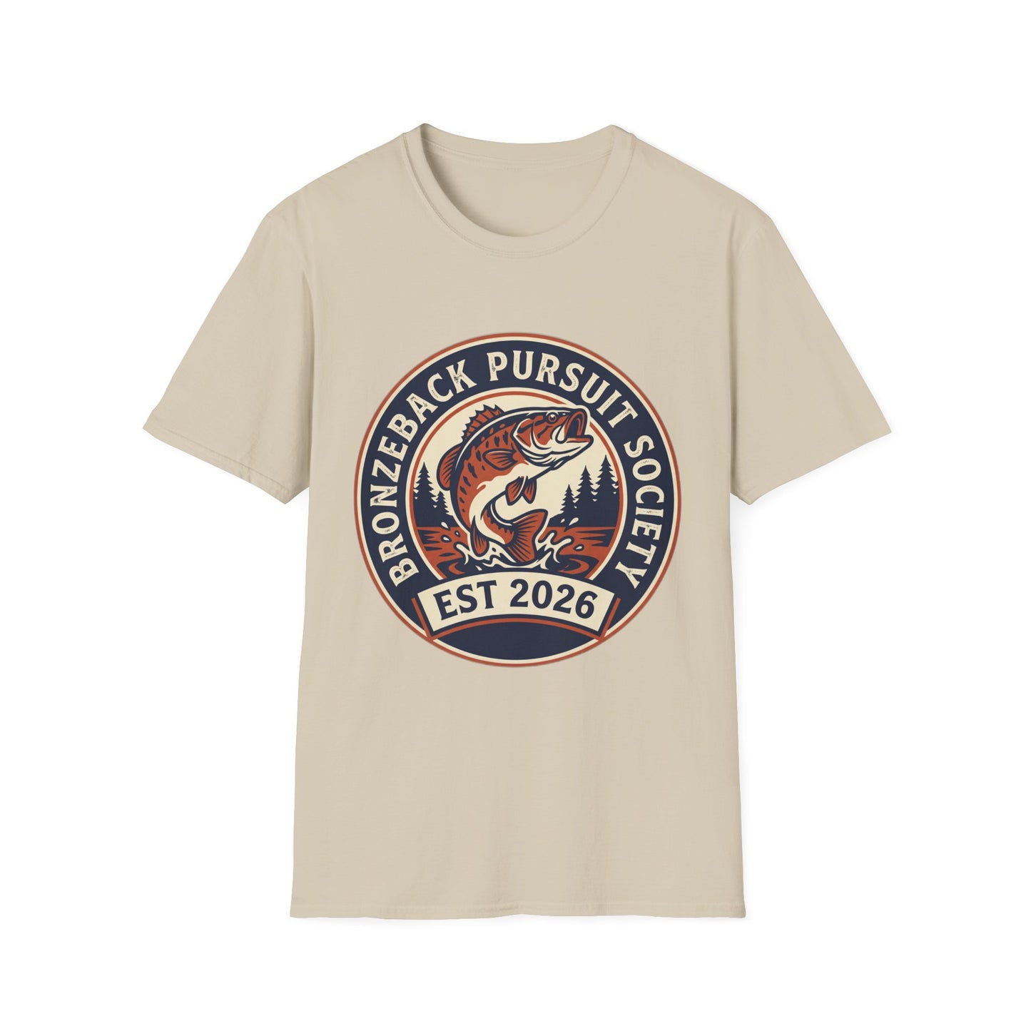 Bronzeback Pursuit Society Tee smallmouth bass fishing crest chest print close-up