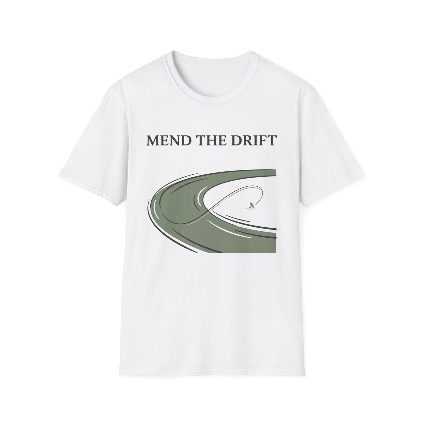 Mend the Drift Tee funny fly fishing therapy t-shirt front view