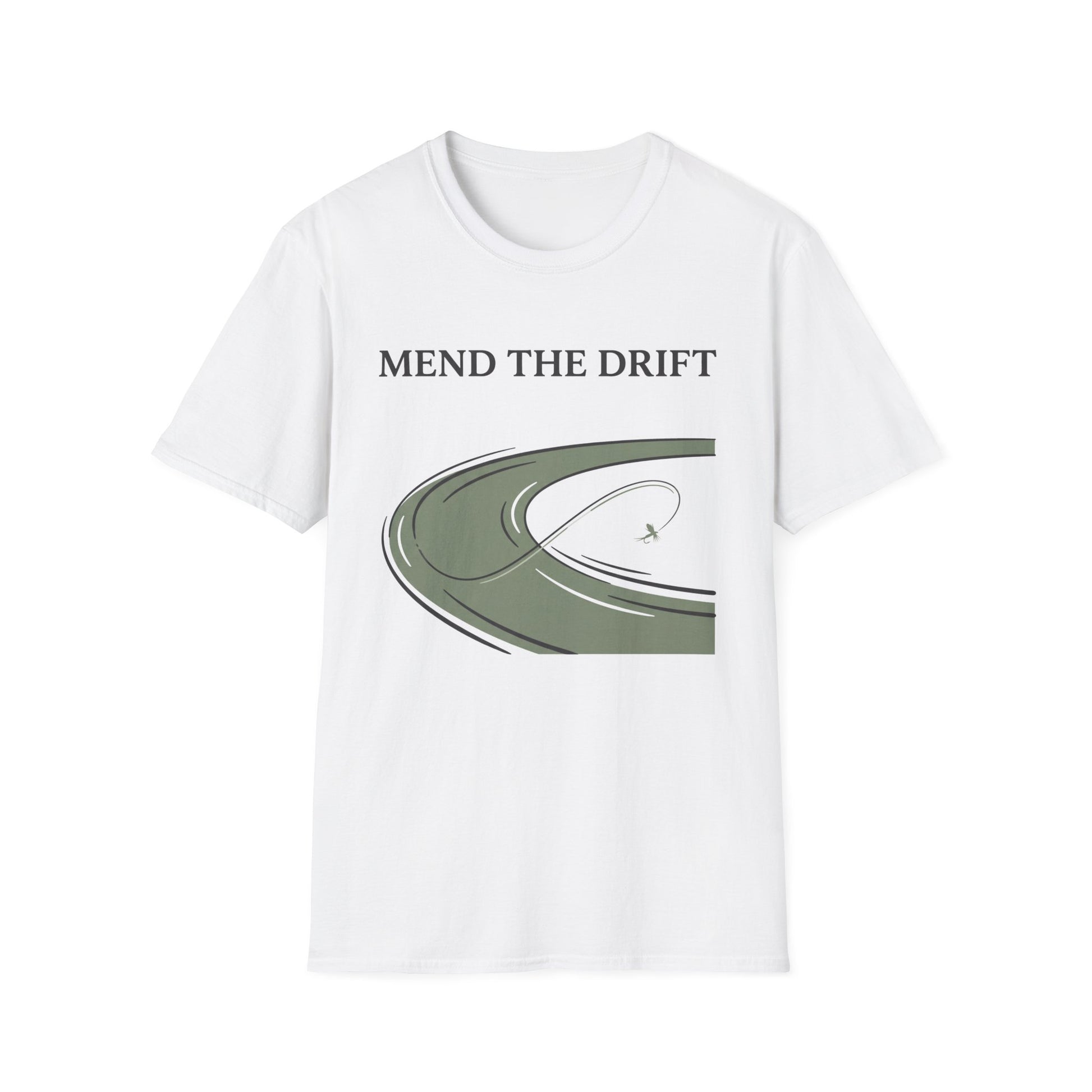 Mend the Drift Tee funny fly fishing therapy t-shirt front view