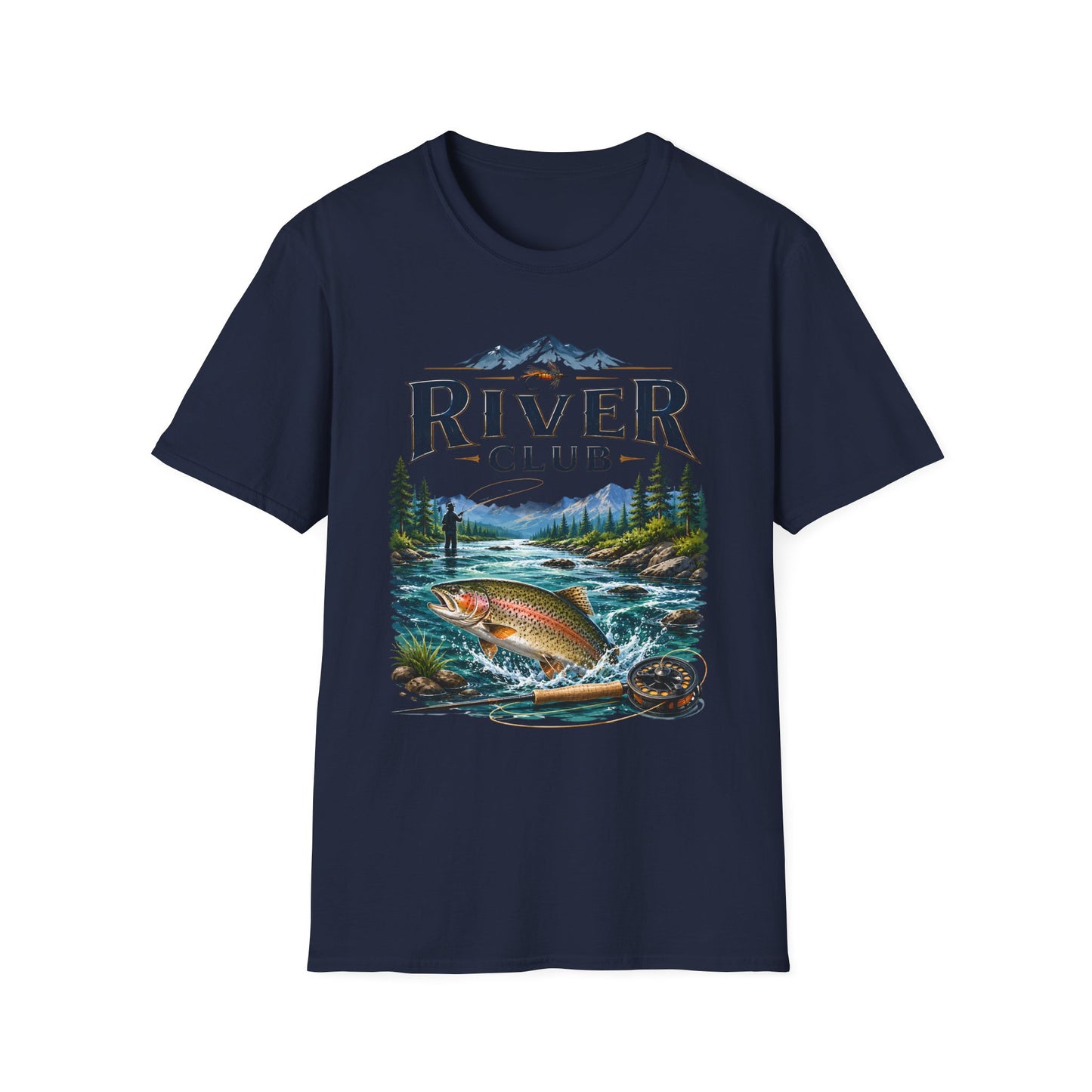 River Club trout fishing t-shirt flat lay back view