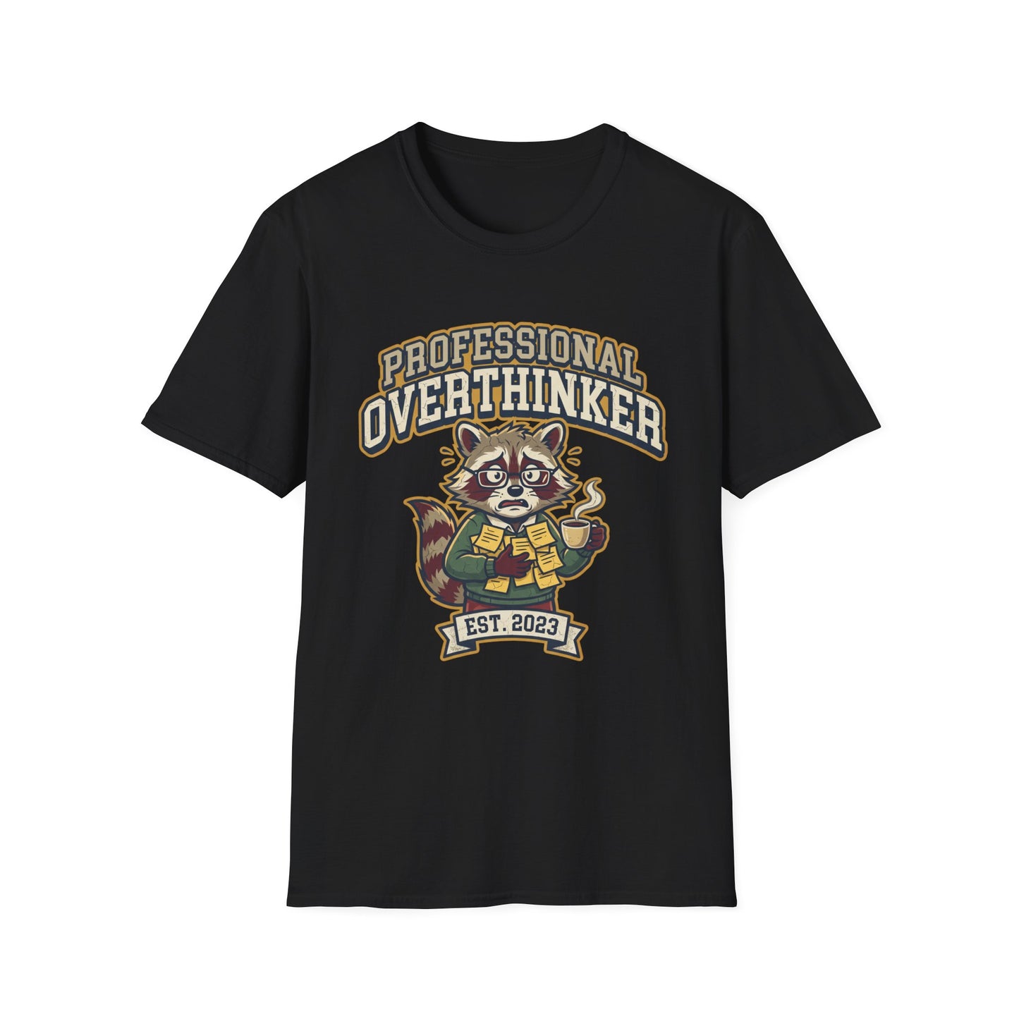 Professional Overthinker T-Shirt — Cute Raccoon Graphic “EST. 2023”