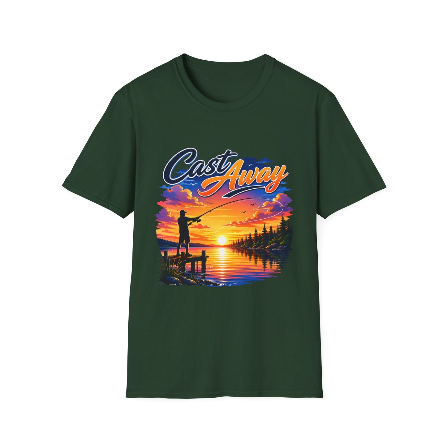 Cast Away fishing t-shirt packaging and folded shirt