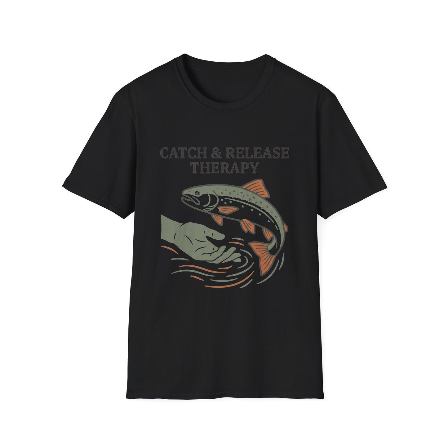 Catch & Release Therapy Tee funny fishing therapy graphic back view
