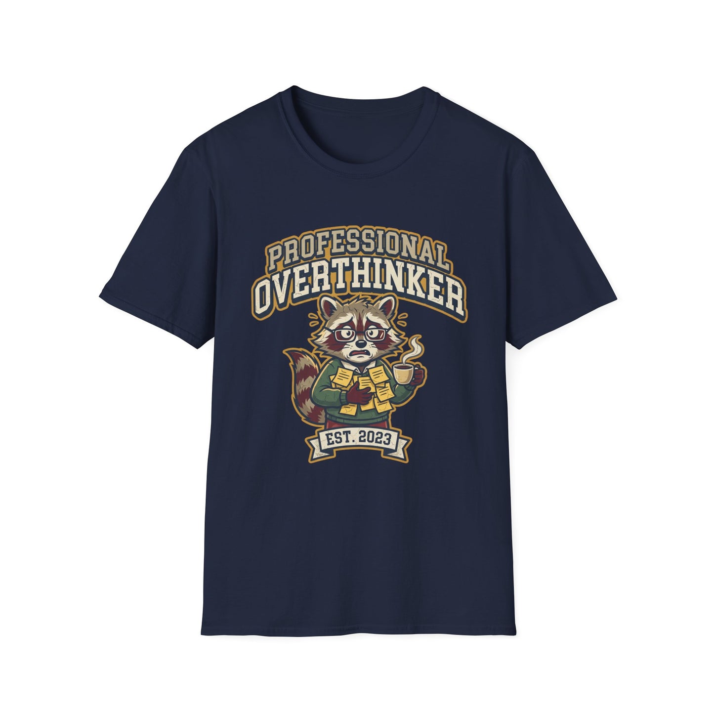 Professional Overthinker T-Shirt — Cute Raccoon Graphic “EST. 2023”