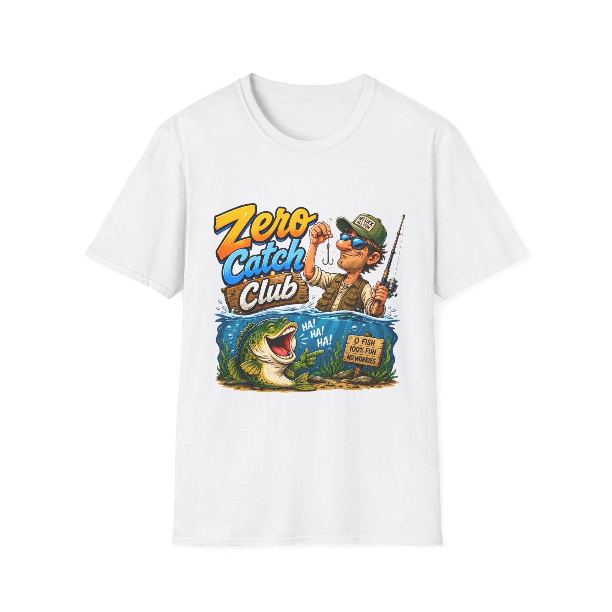 Zero Catch Club Tee funny no fish club chest print front view