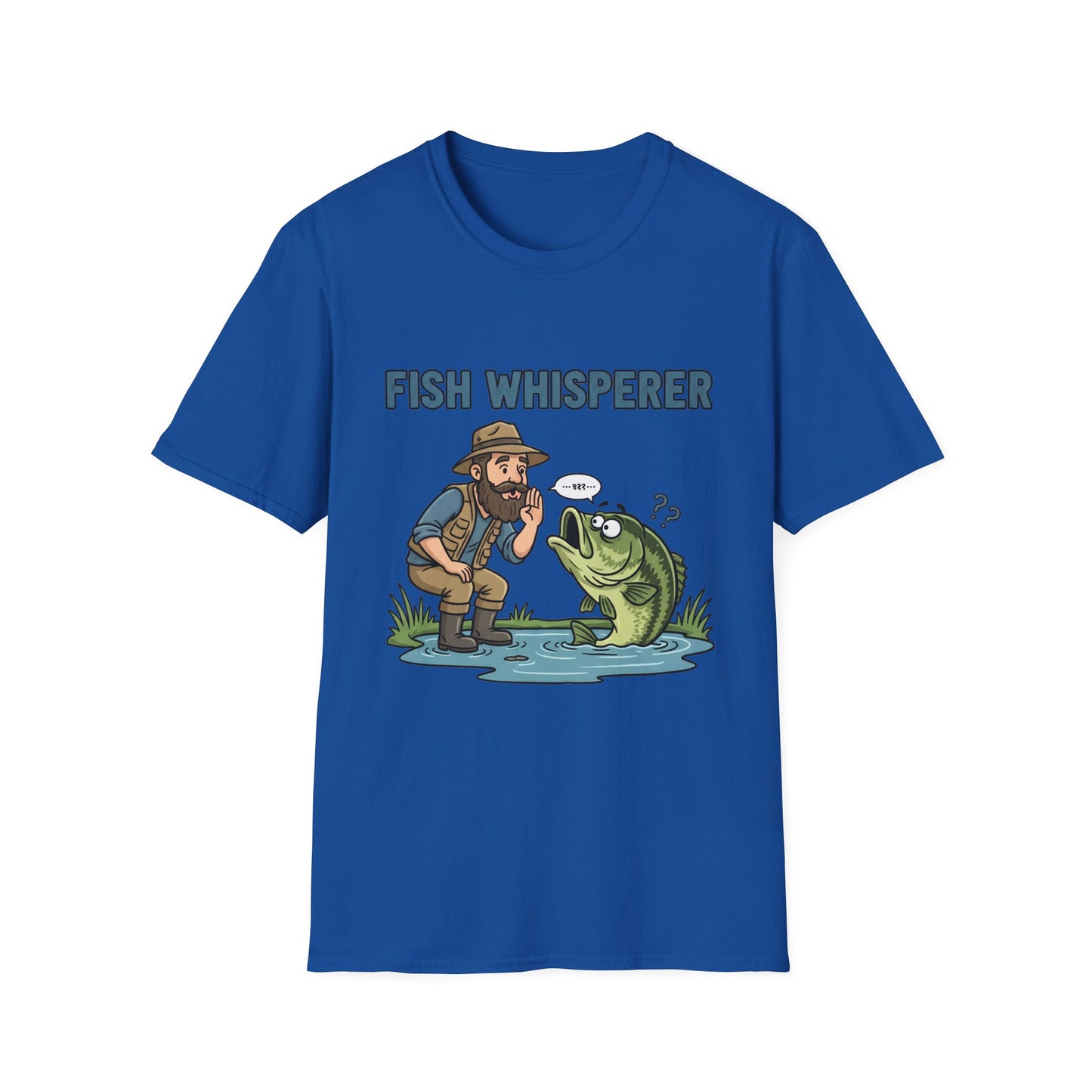 Fish Whisperer Tee flat lay front view with funny fishing quote