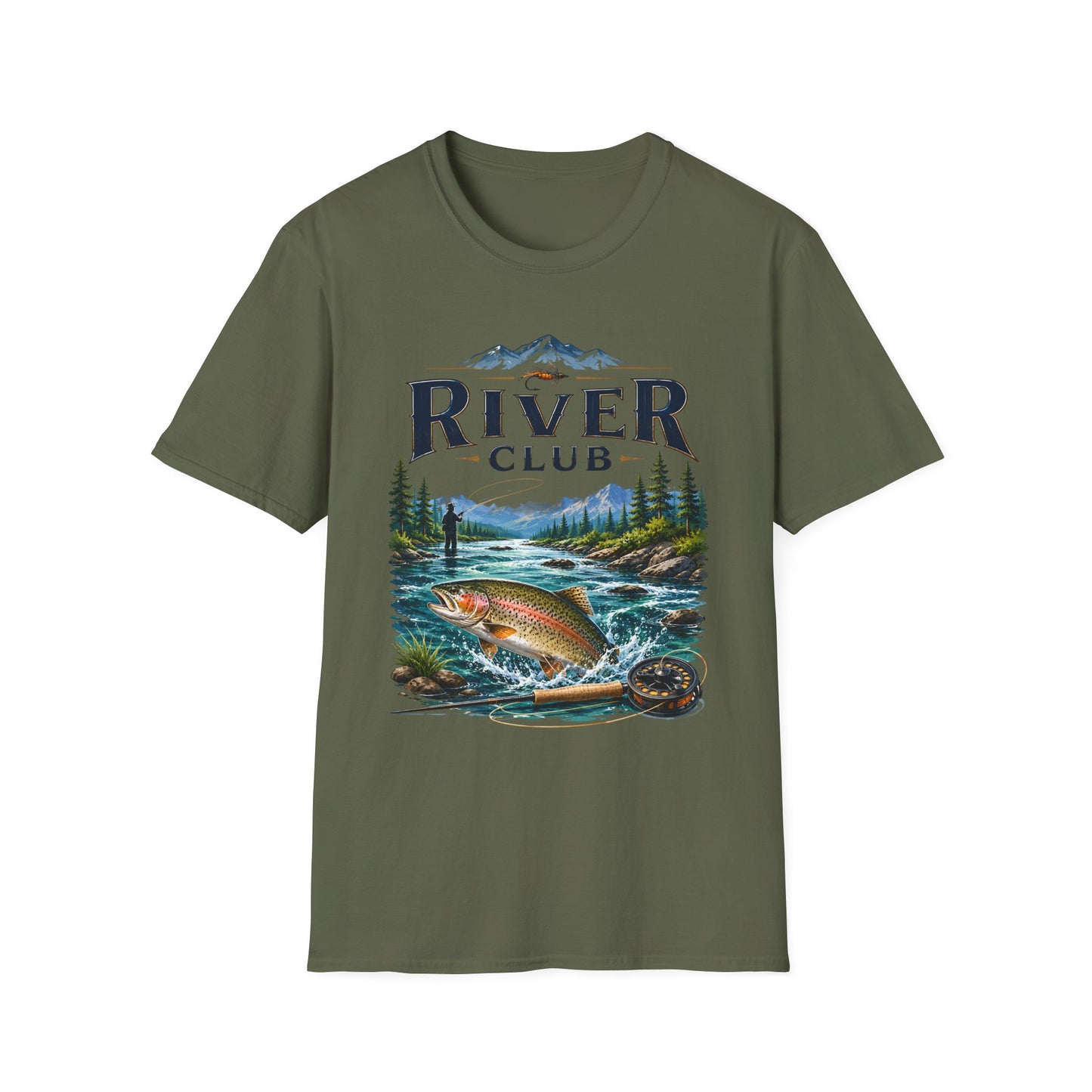 River Club trout fishing t-shirt fabric texture close-up
