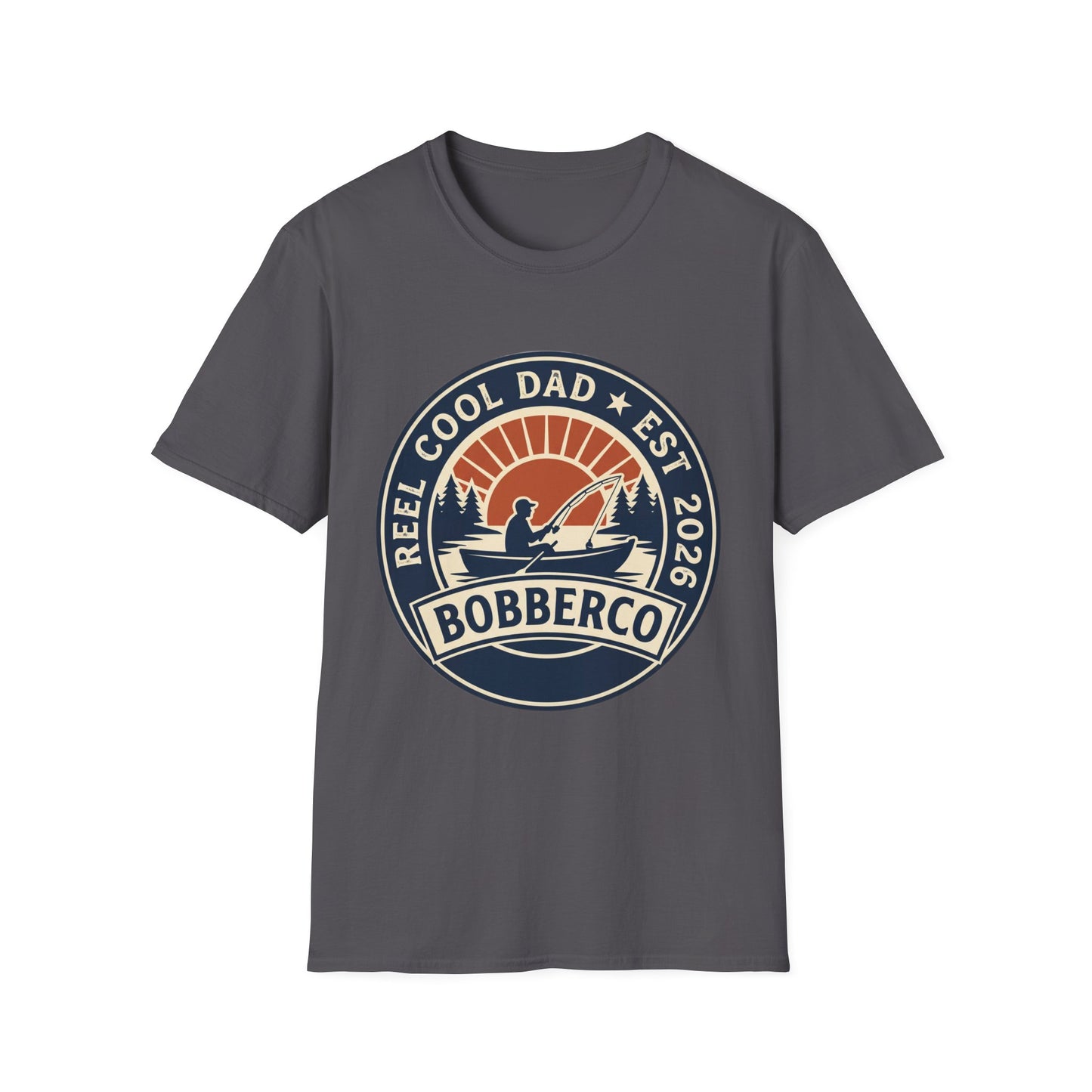 Reel Cool Dad Tee (Retro Logo) close-up of retro fishing logo