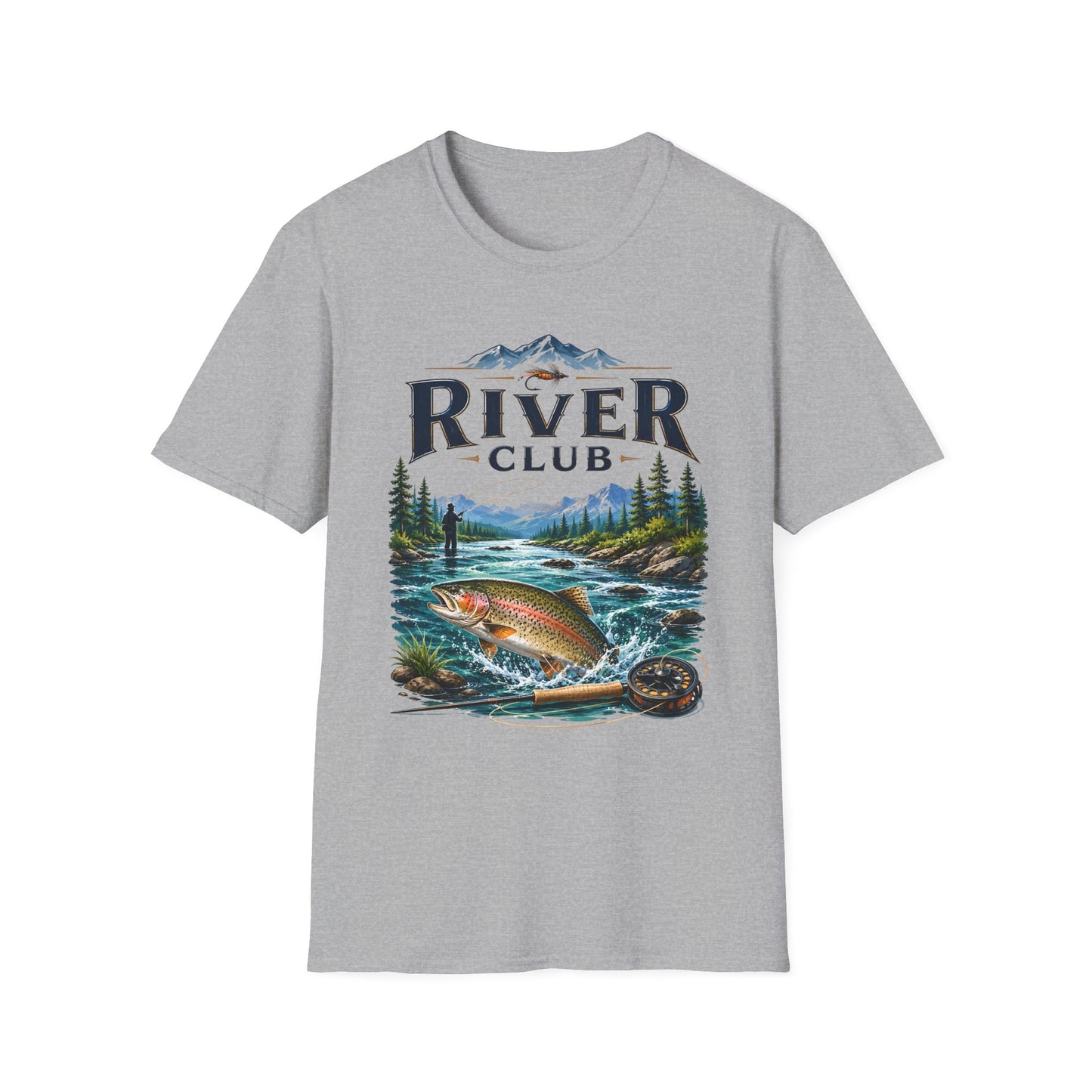 River Club trout fishing t-shirt neckline and shoulder detail